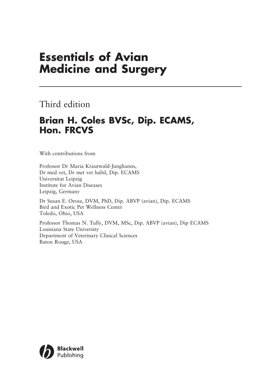 Essentials of Avian Medicine and Surgery  2007