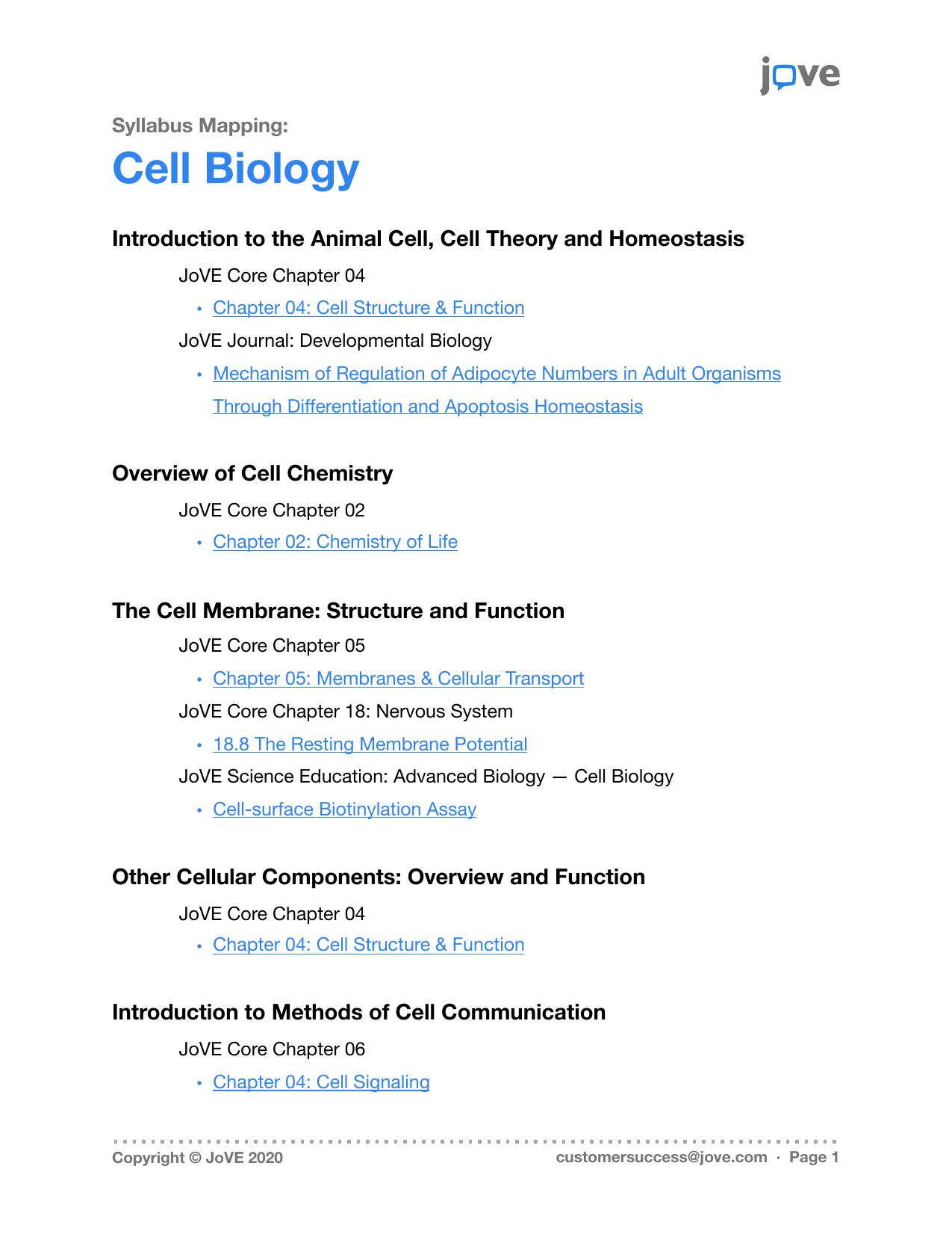 JoVE Syllabus Mapping - Cell Biology