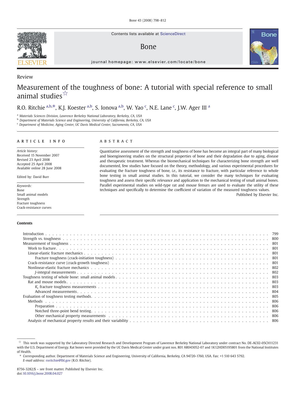 Measurement of the toughness of bone: A tutorial with special reference to small animal studies