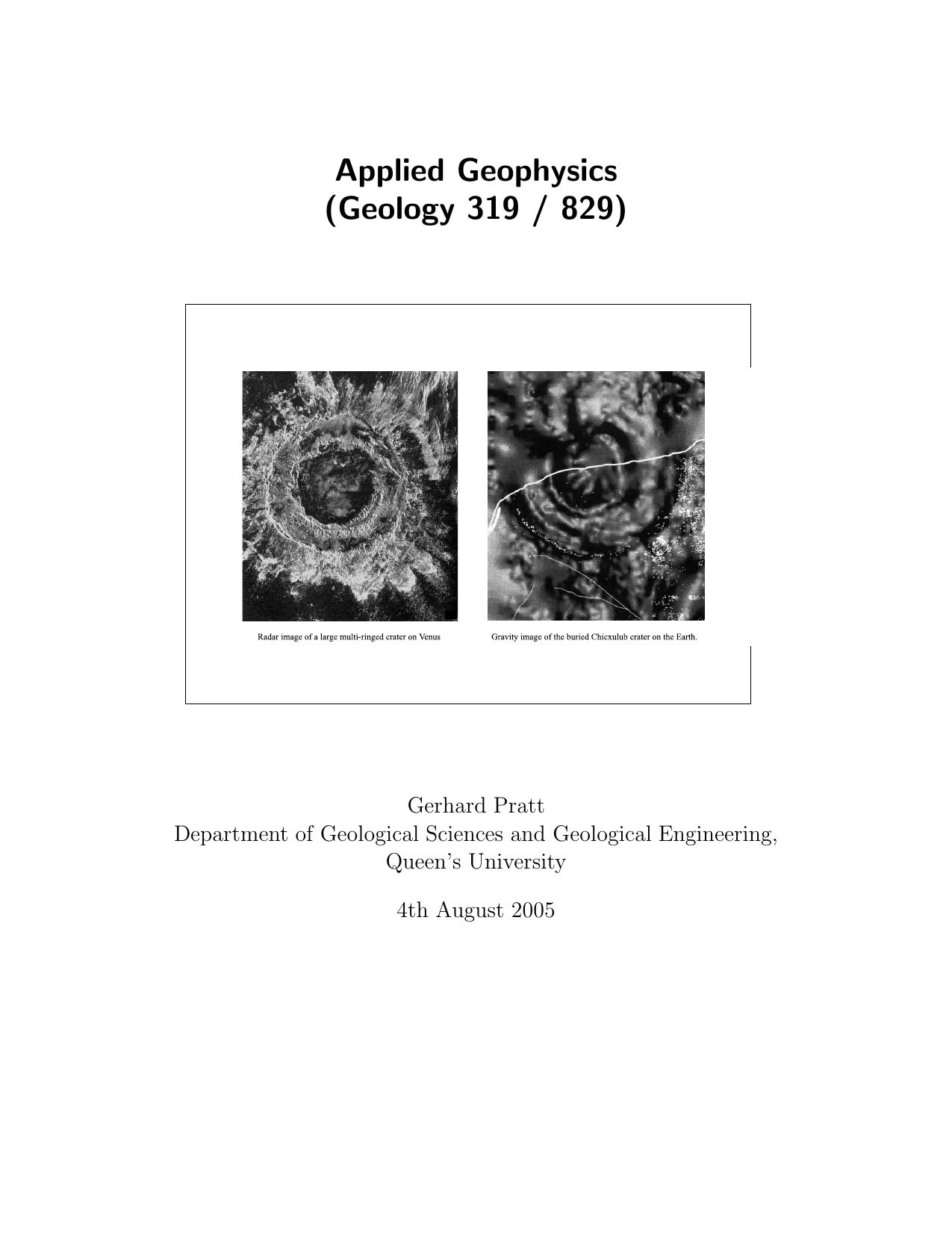 Applied Geophysics Geology 319-829 2005