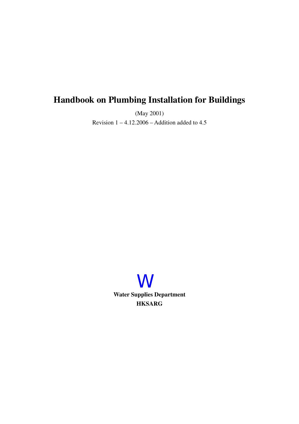 Handbook on Plumbing Installation for Buildings 2001