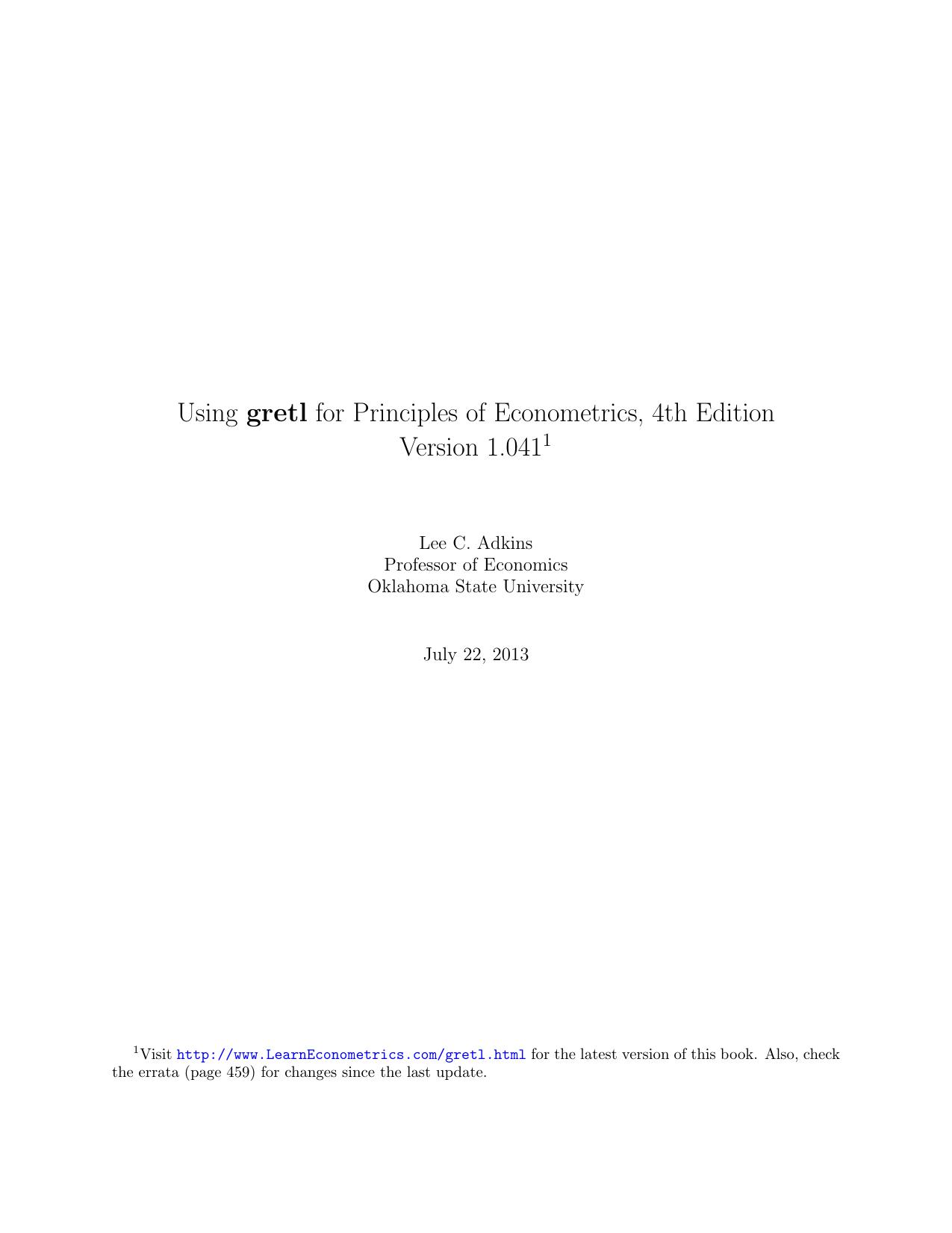 Using gretl for Principles of Econometrics, 4th Edition