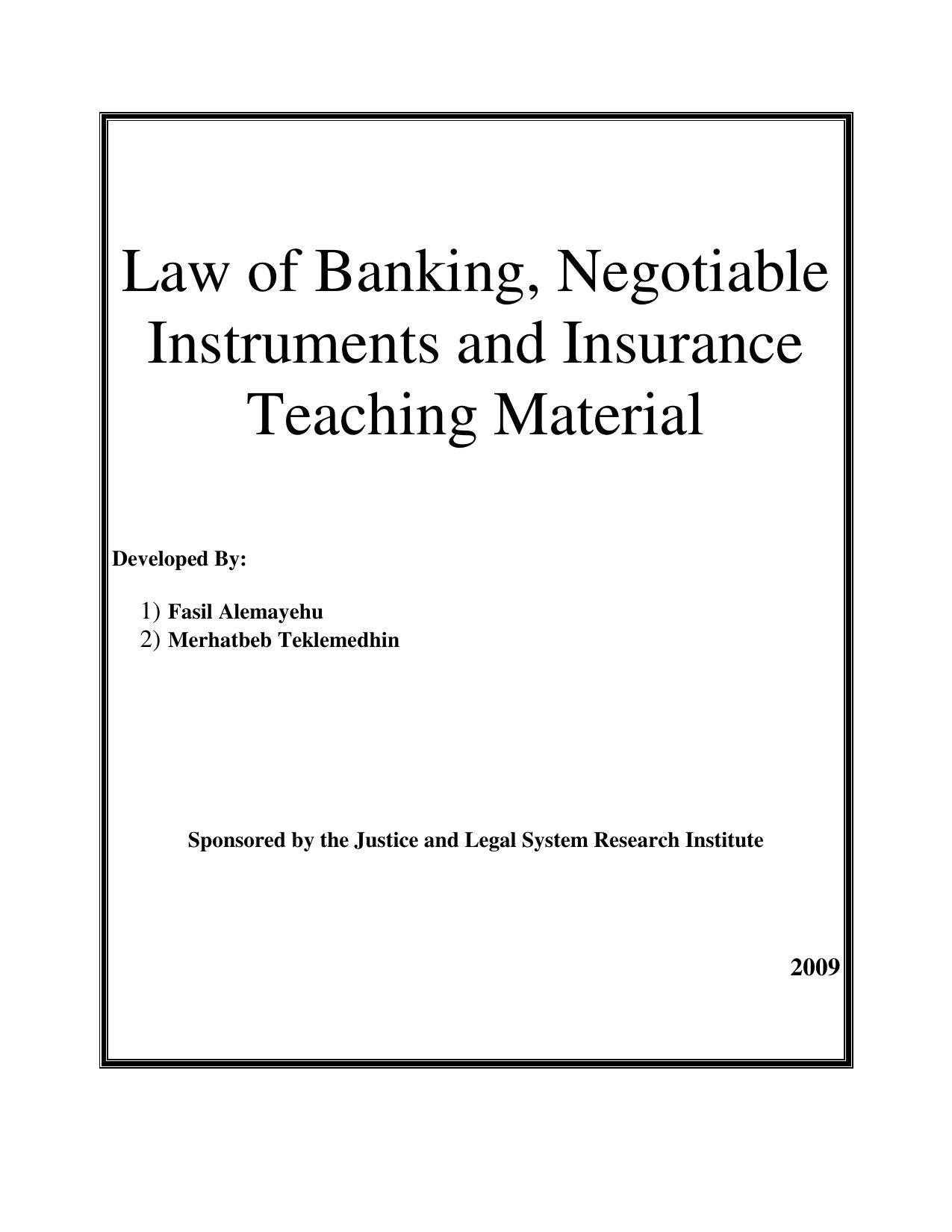 Law of Banking, Negotiable Instruments and Insurance