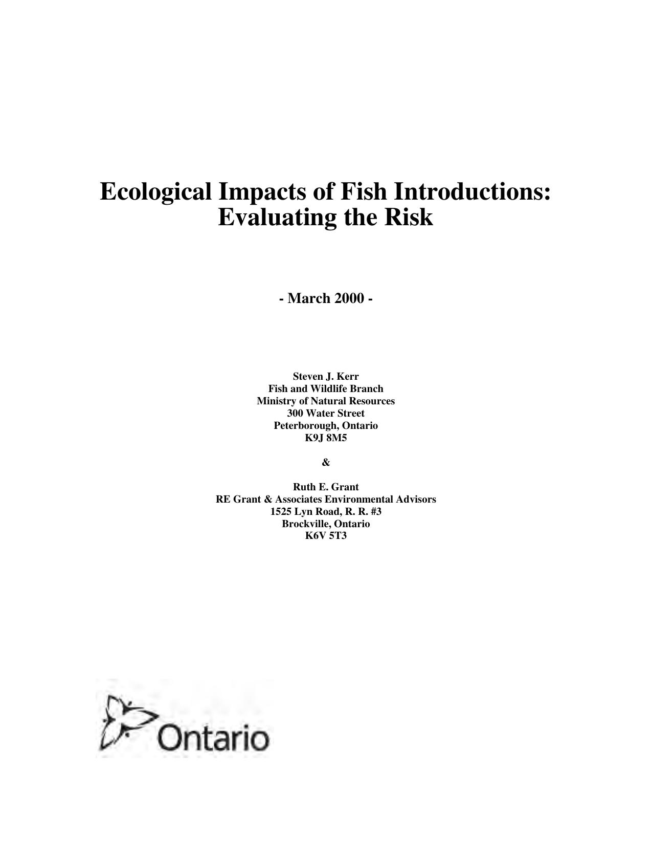 Ecological Impacts of Fish Introductions: Evaluating the Risk