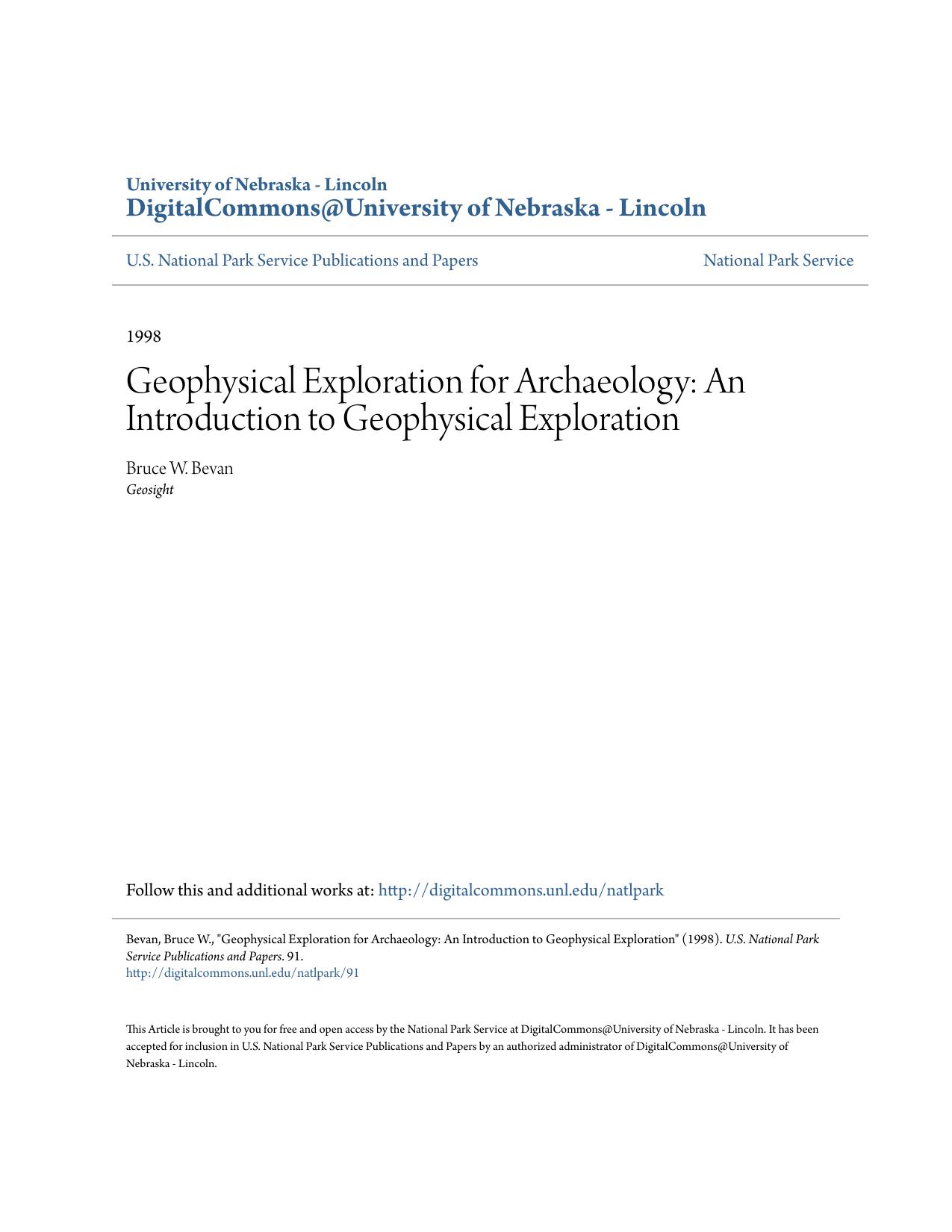 Geophysical Exploration for Archaeology: An Introduction to
Geophysical Exploration