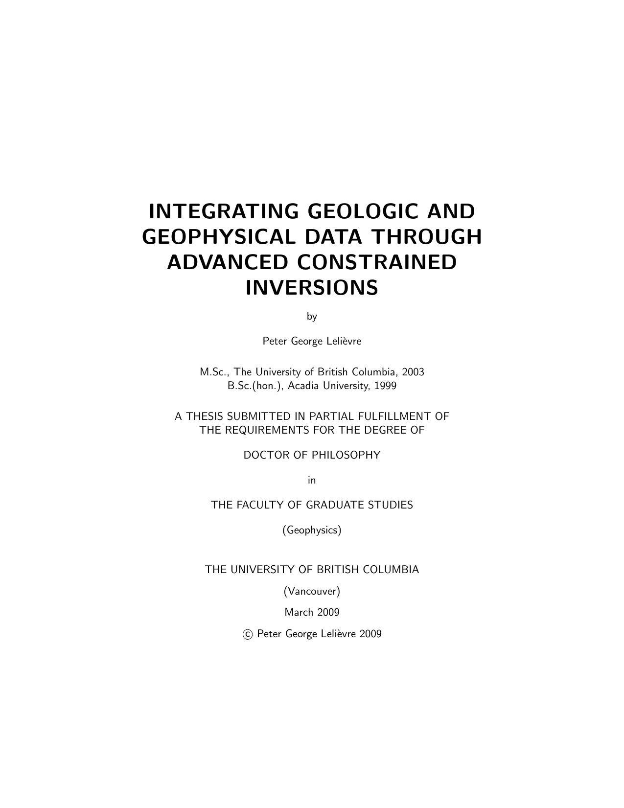 INTEGRATING GEOLOGIC AND GEOPHYSICAL DATA 2009