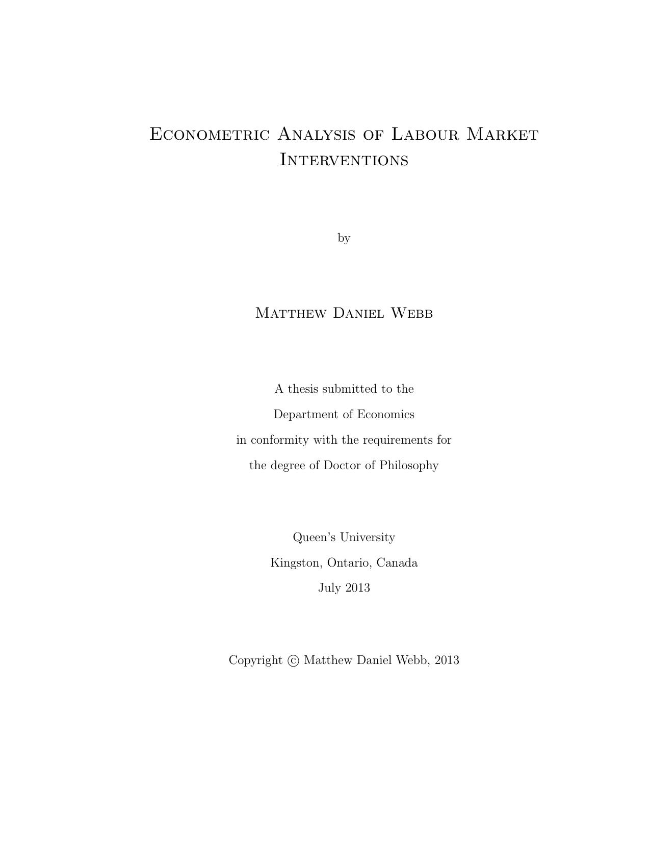 econometric analysis of labour market intervention 2013