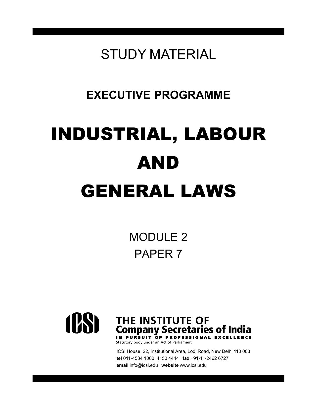 INDUSTRIAL, LABOUR AND GENERAL LAWS 2017