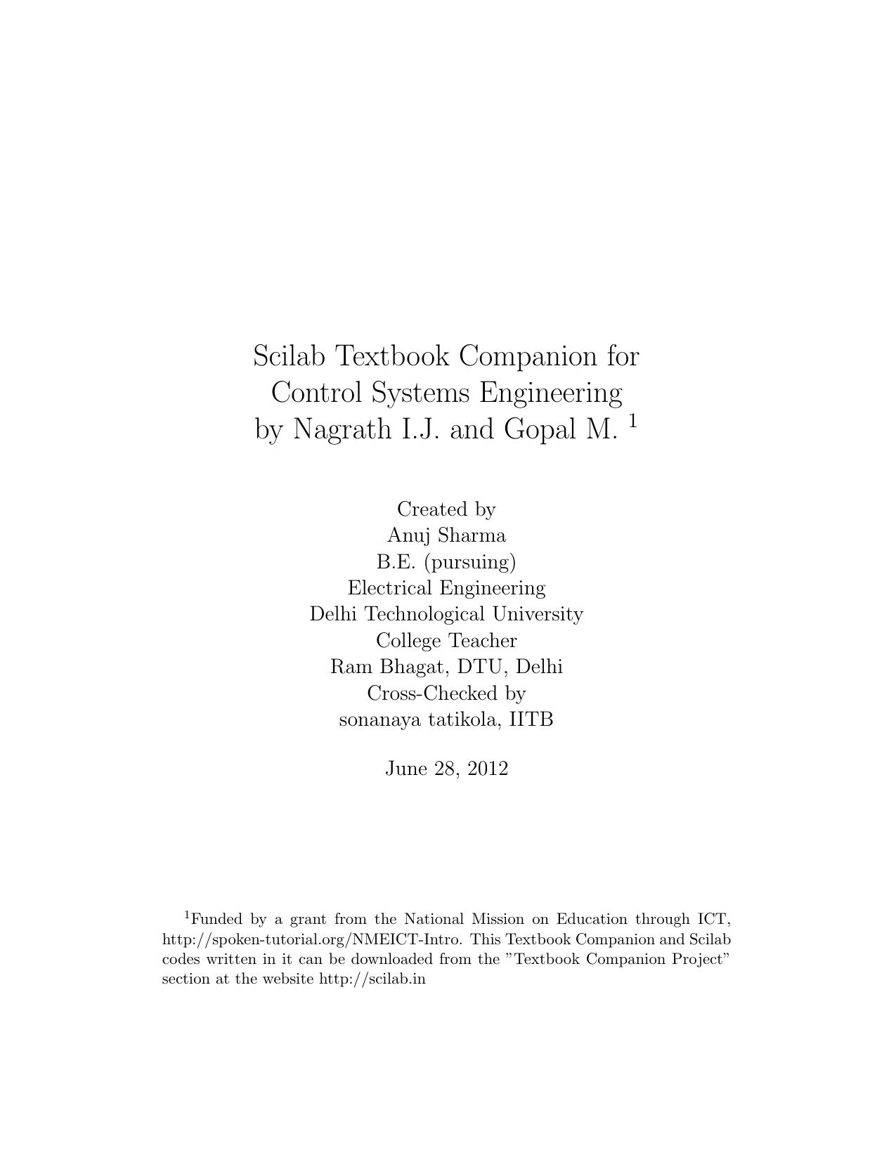 Control Systems Engineering Nagrath I.J and Gopal M.