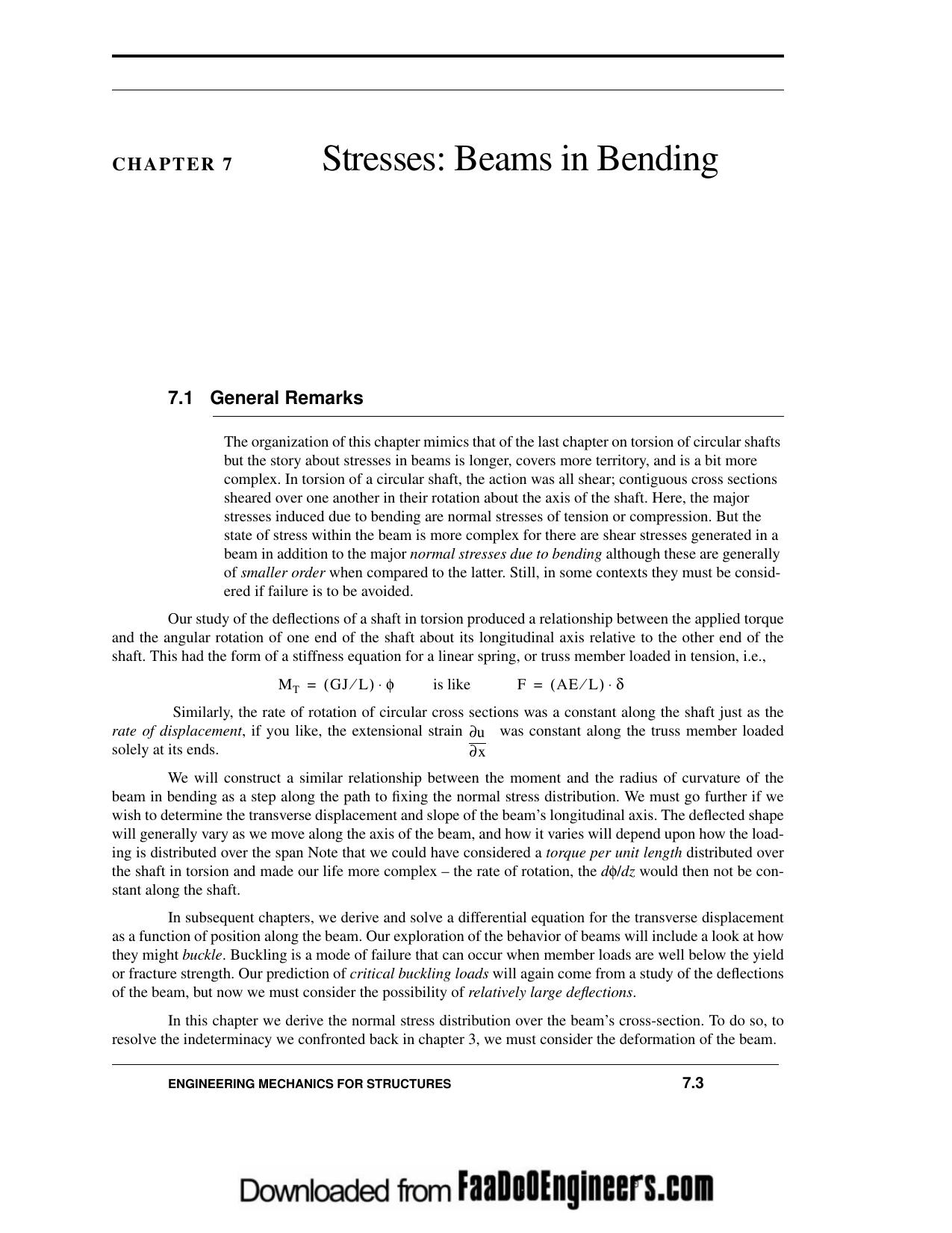 Mechanics of solids 7 Stresses Beams in Bending