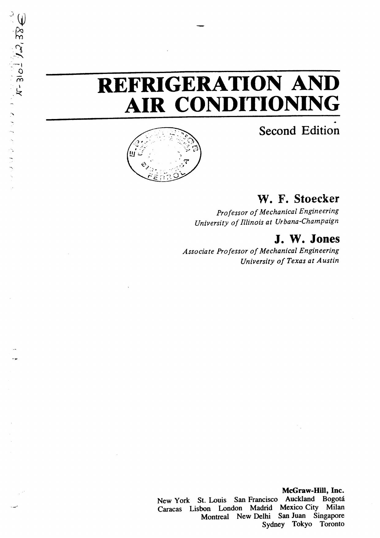 Refrigeration & Air conditioning by stoecker & jones