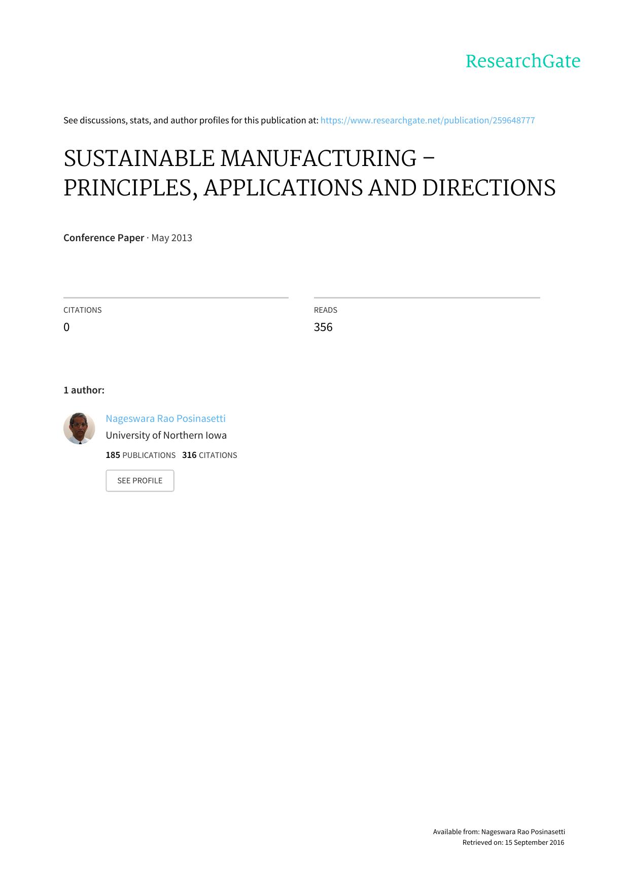 SUSTAINABLE MANUFACTURING  Conference paper Taylor 2013