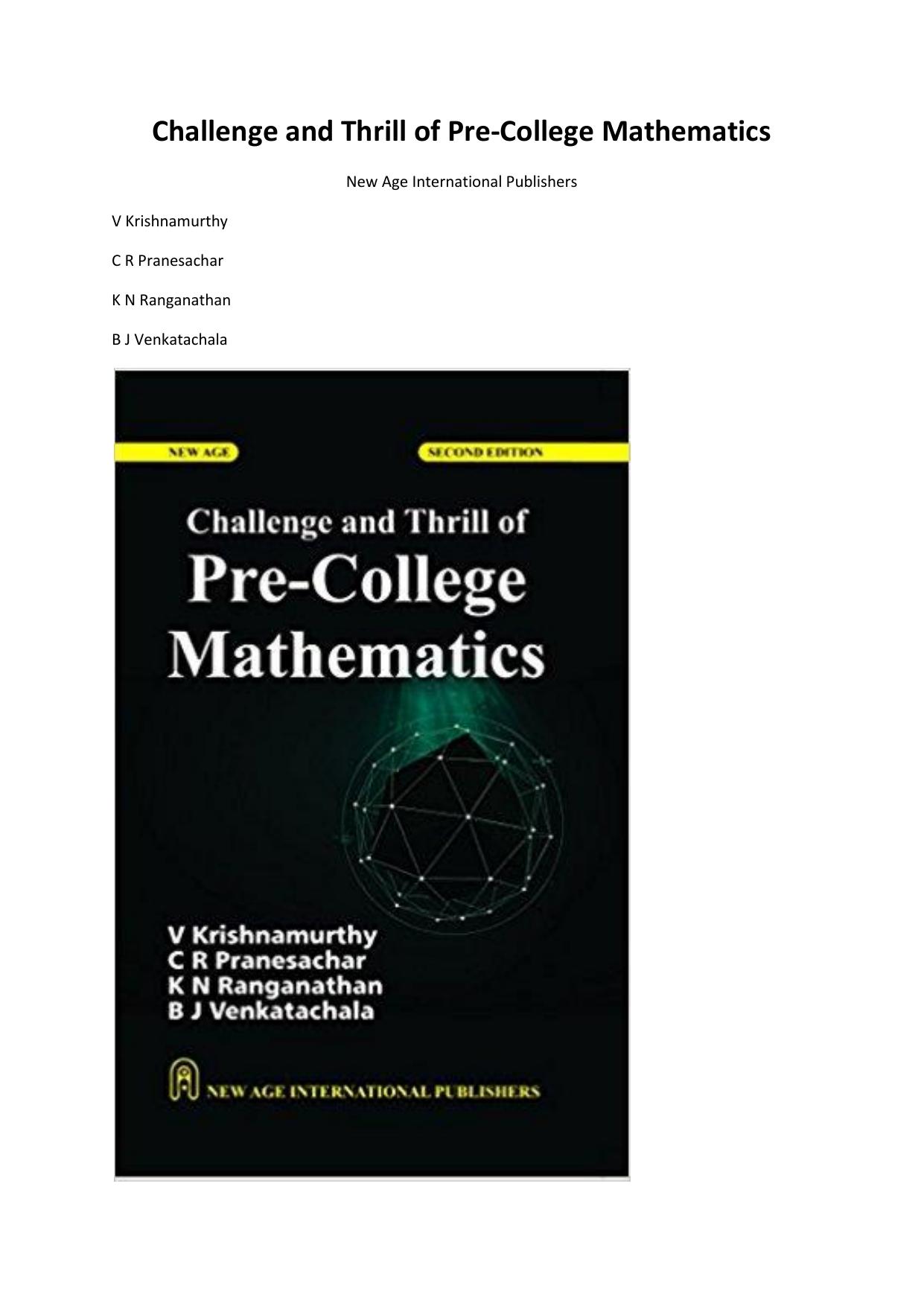 Challenge and Thrill of Pre-College Mathematics 2018