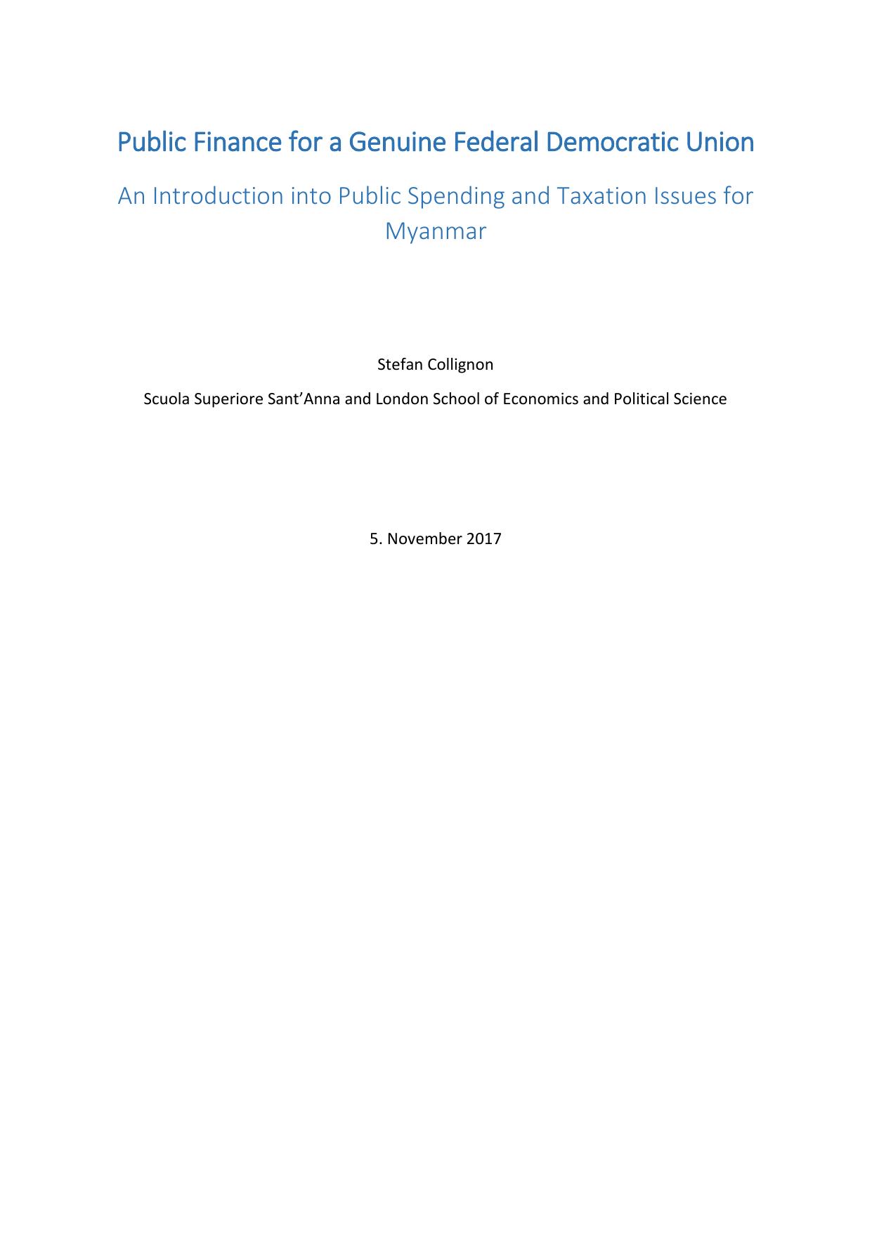 An introduction into public finance and taxation issues for Myanmar policy makers