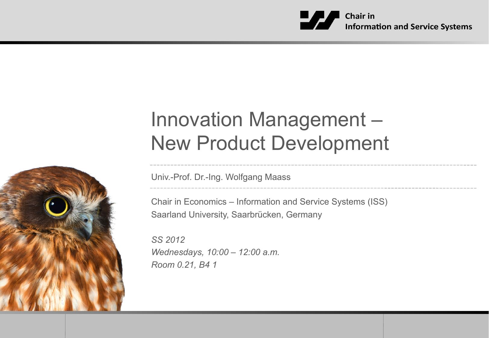 Innovation Management – New Product Development, 2018