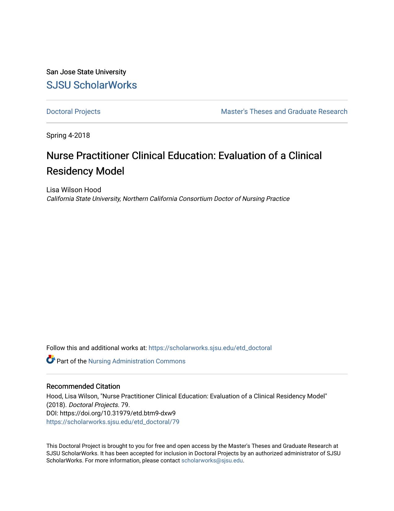Nurse Practitioner Clinical Education: Evaluation of a Clinical Residency Model