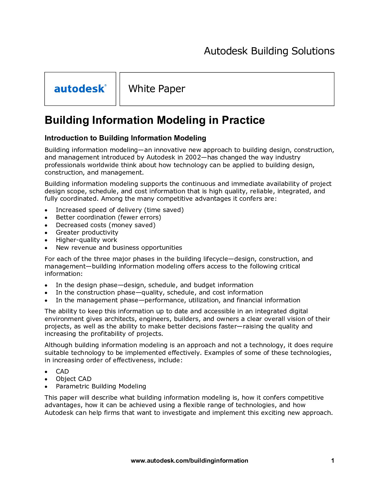 Building Information Modeling in Practice