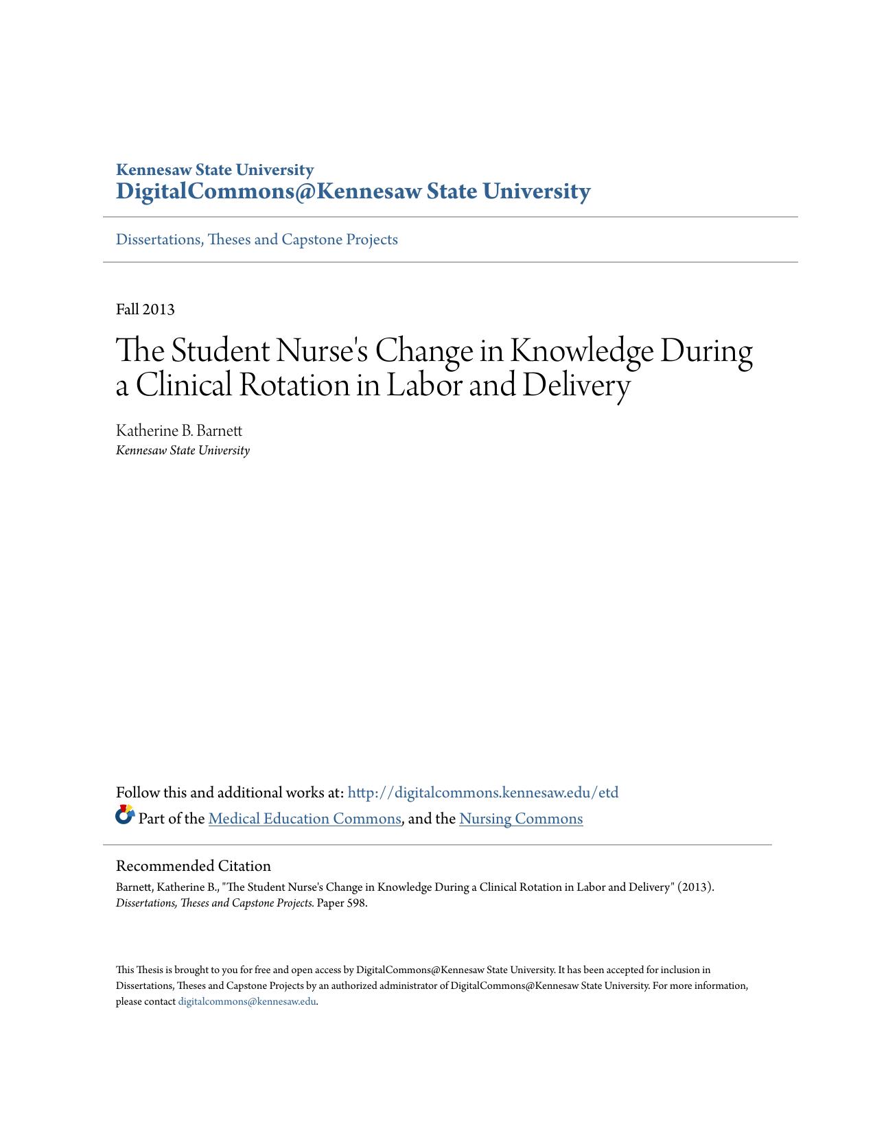 The Student Nurse's Change in Knowledge During a Clinical Rotation in Labor and Delivery