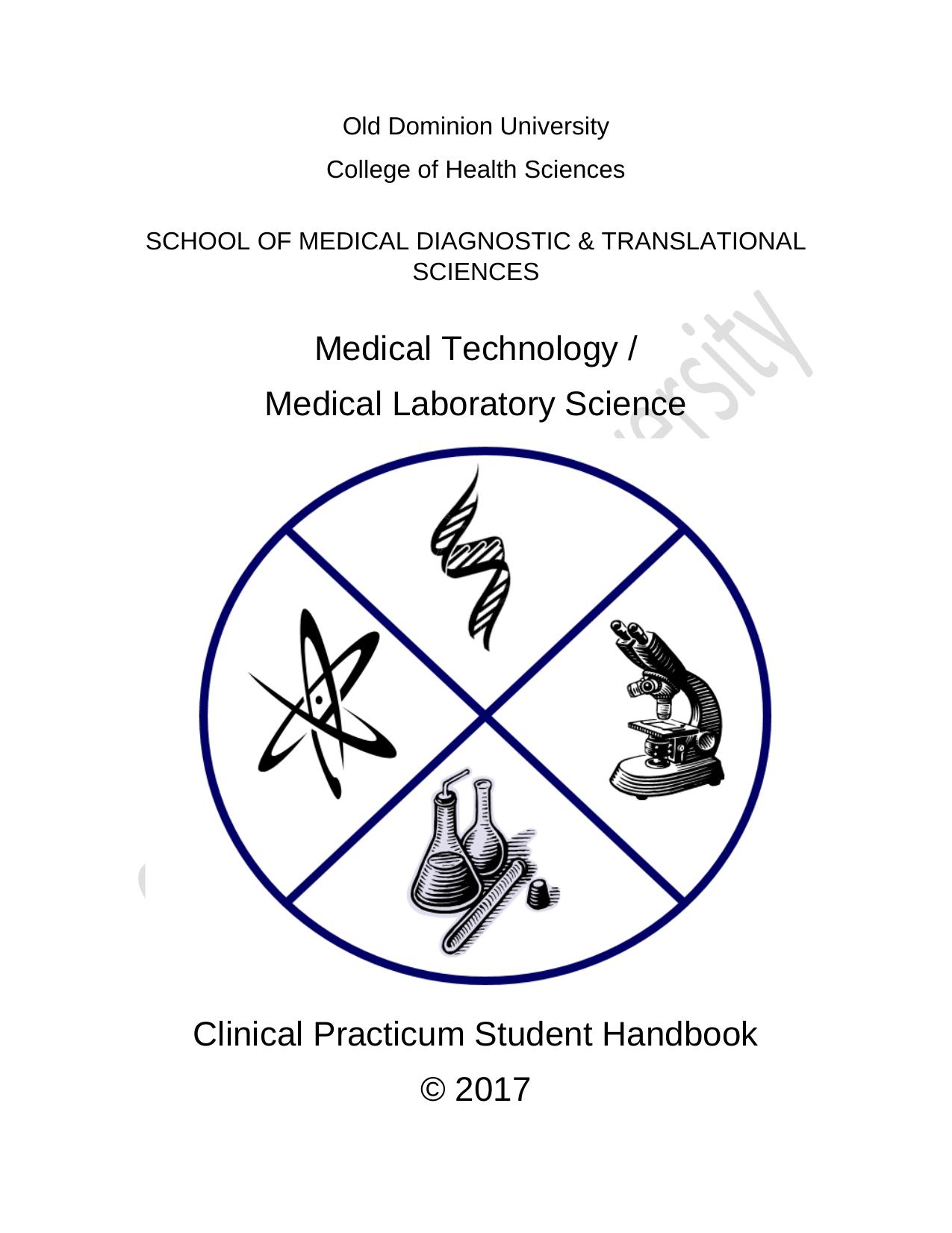 Medical Technology  Medical Laboratory Science Clinical Practicum Student Handbook 2017