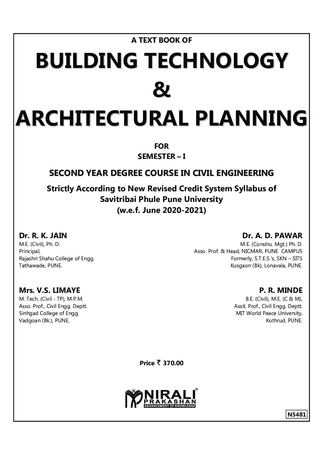 BUILDING TECHNOLOGY AND ARCHITECTURAL PLANNING_ For SPPU - Second Year (SE) Degree Course in Civil Engineering, 2021