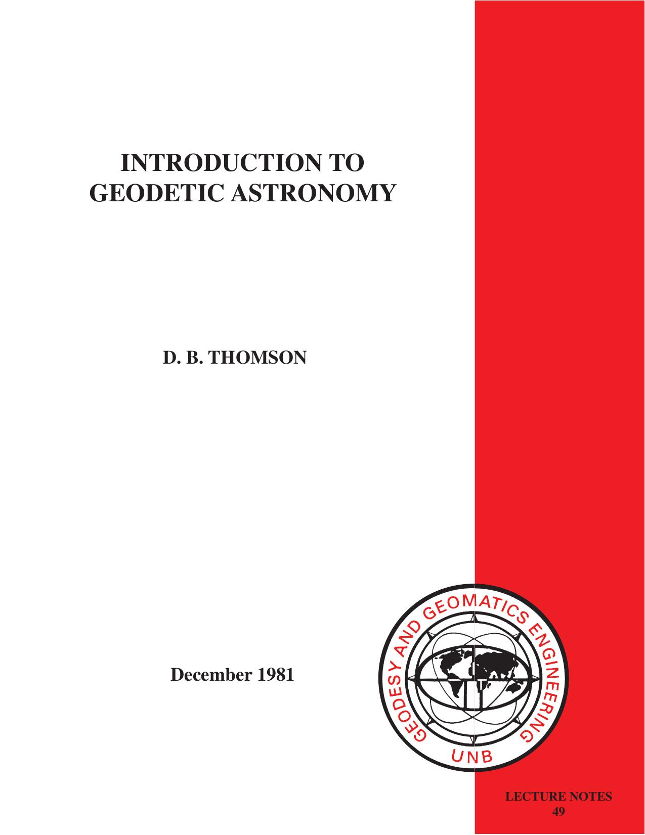 Introduction To Geodetic Astronomy By D. B. Thomson 2007