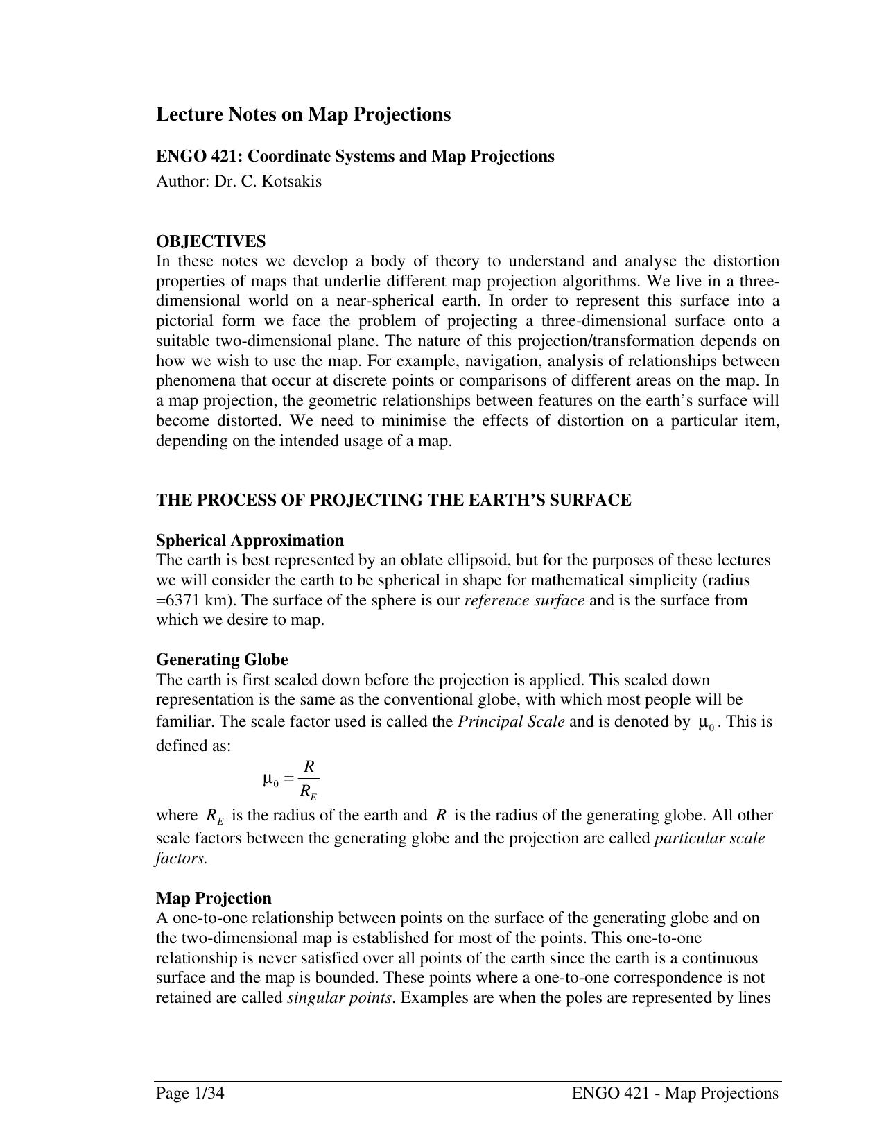 Lecture Notes on Map Projections _ENGO 421_.PDF