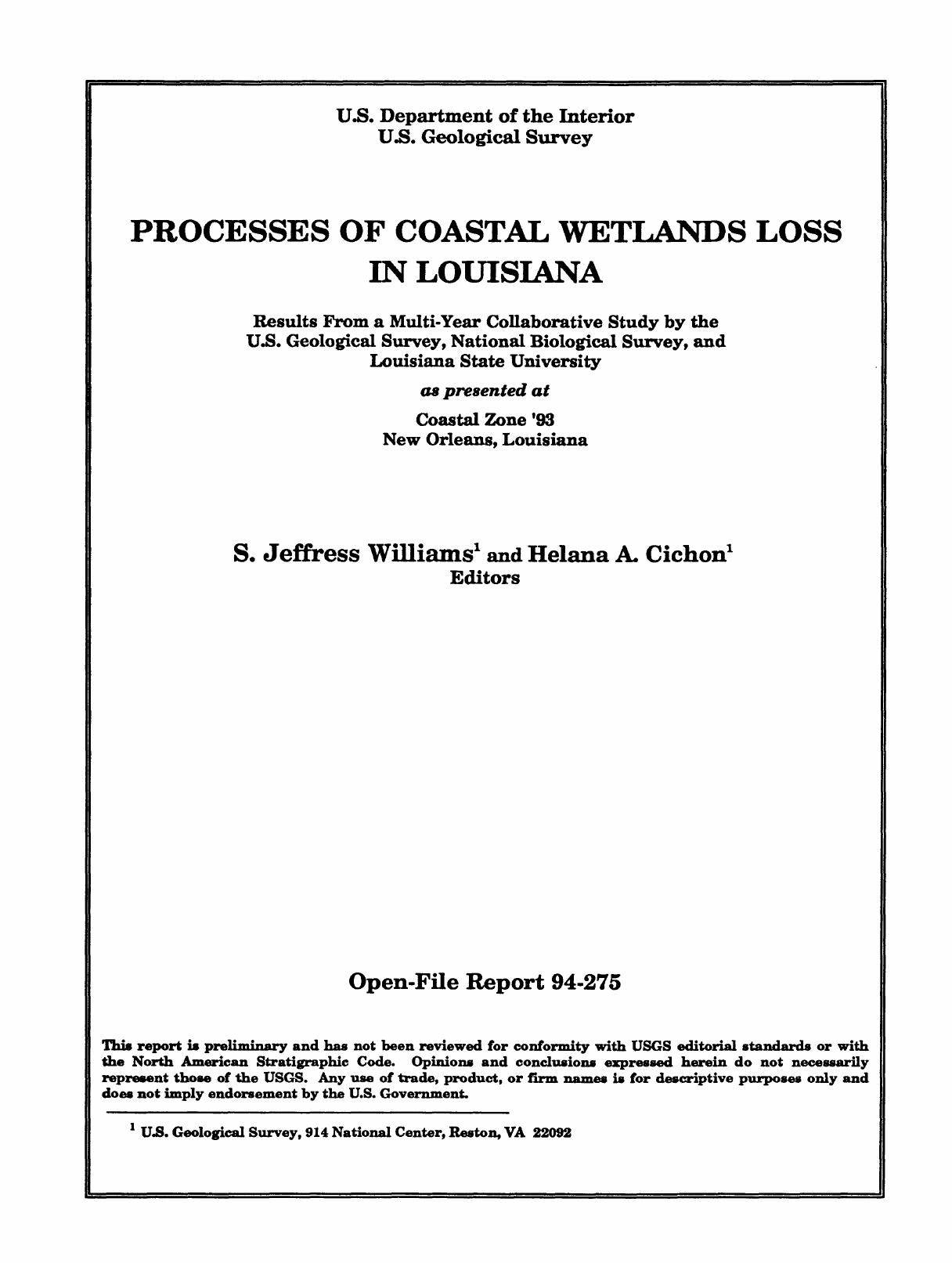 Processes of Wetlands Loss in Louisiana 2013