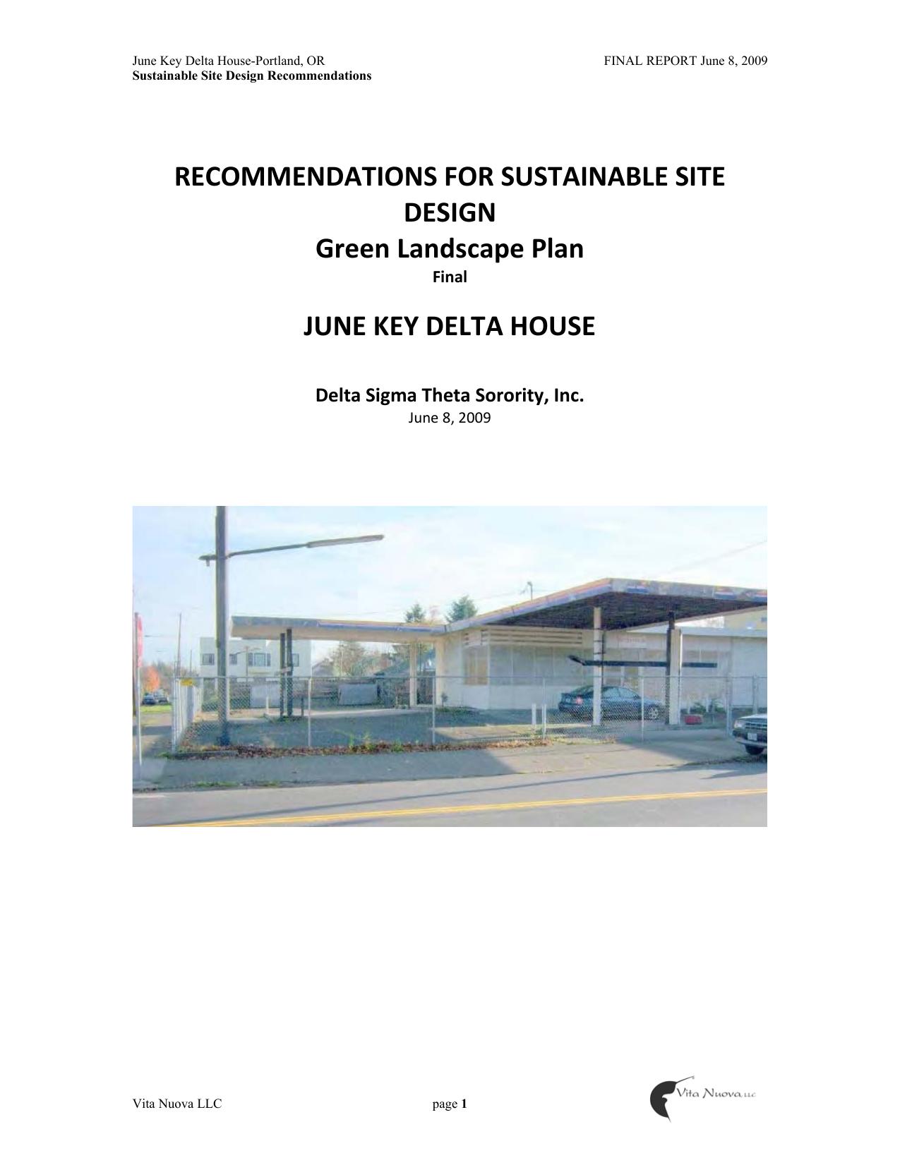 RECOMMENDATIONS FOR SUSTAINABLE SITE DESIGN, Green Landscape Plan Final, JUNE KEY DELTA HOUSE