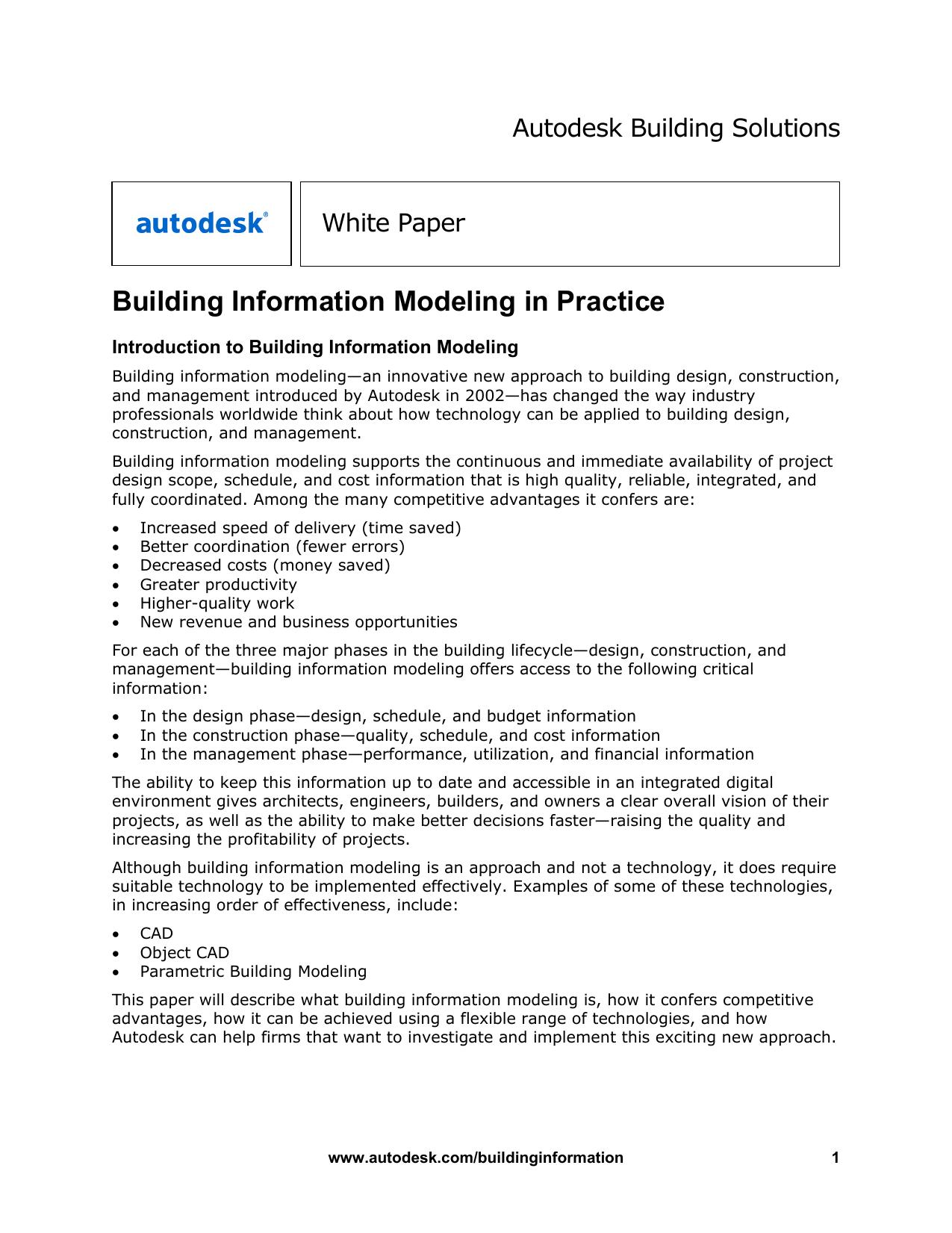Building Information Modeling in Practice