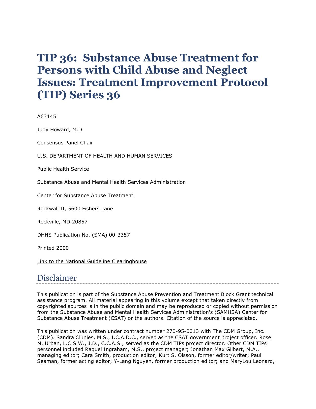 TIP 36 Substance Abuse Treatment for Persons with Child Abuse and Neglect  2000
