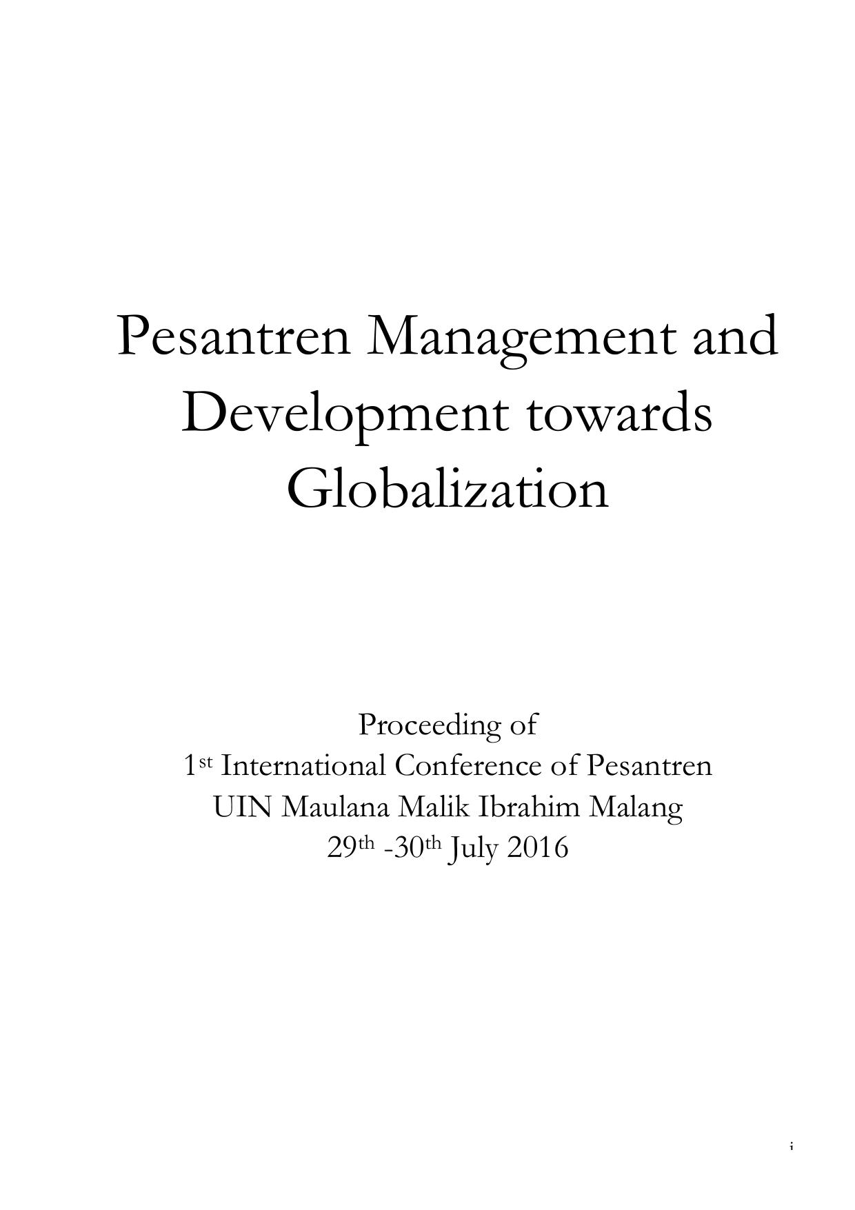 Pesantren Management & Dev. towards Globalization