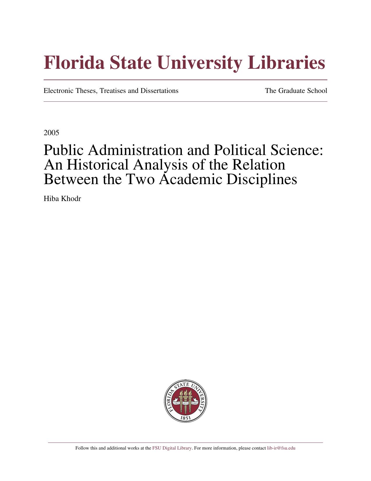 Public Administration and Political Science: An Historical Analysis of the Relation Between the Two Disciplines
