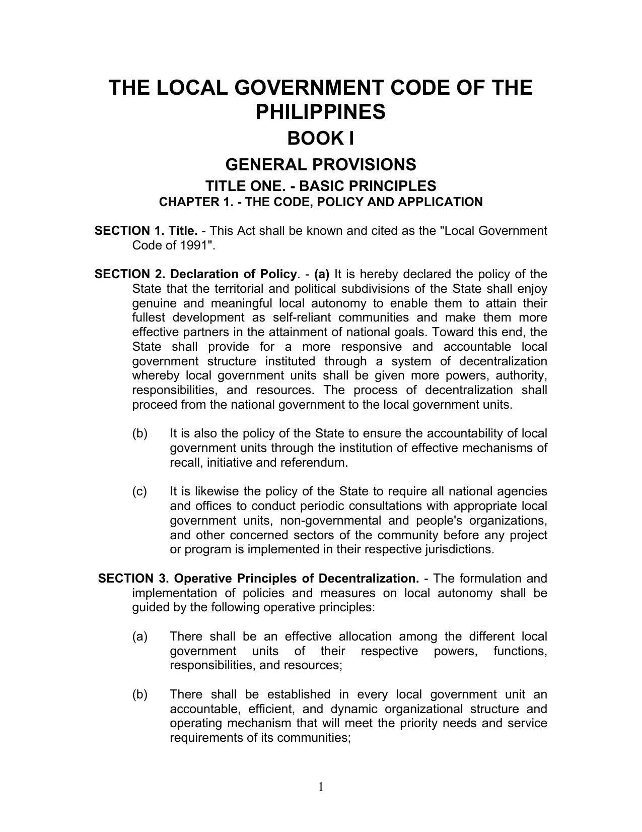 THE LOCAL GOVERNMENT CODE OF THE PHILIPPINES