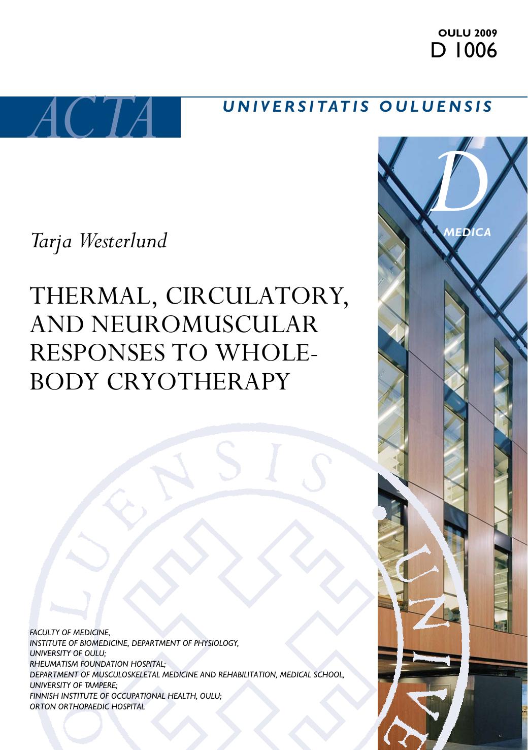 Thermal, circulatory, and neuromuscular responses to whole-body cryotherapy