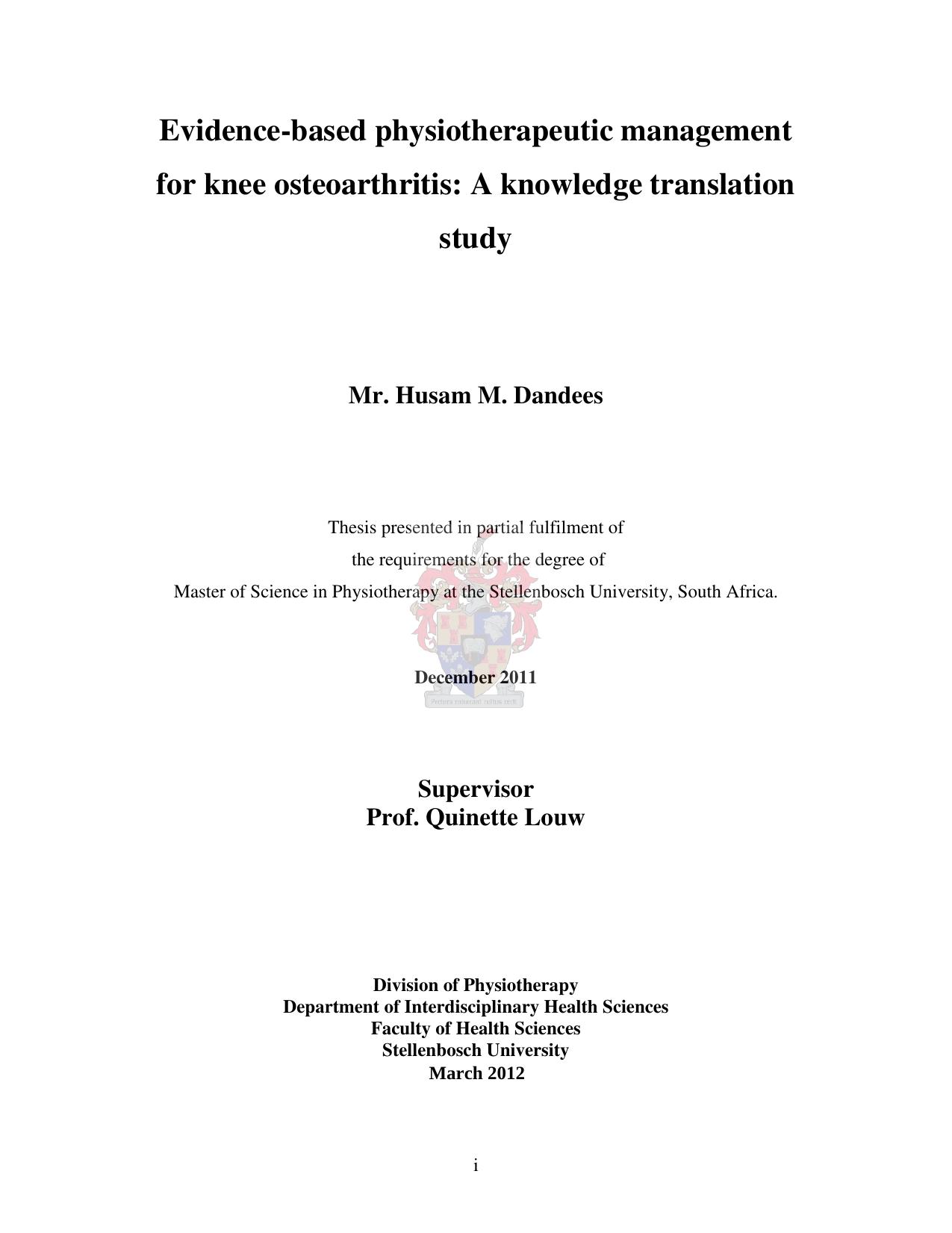 Evidence-based physiotherapeutic management for knee osteoarthritis: A knowledge translation study