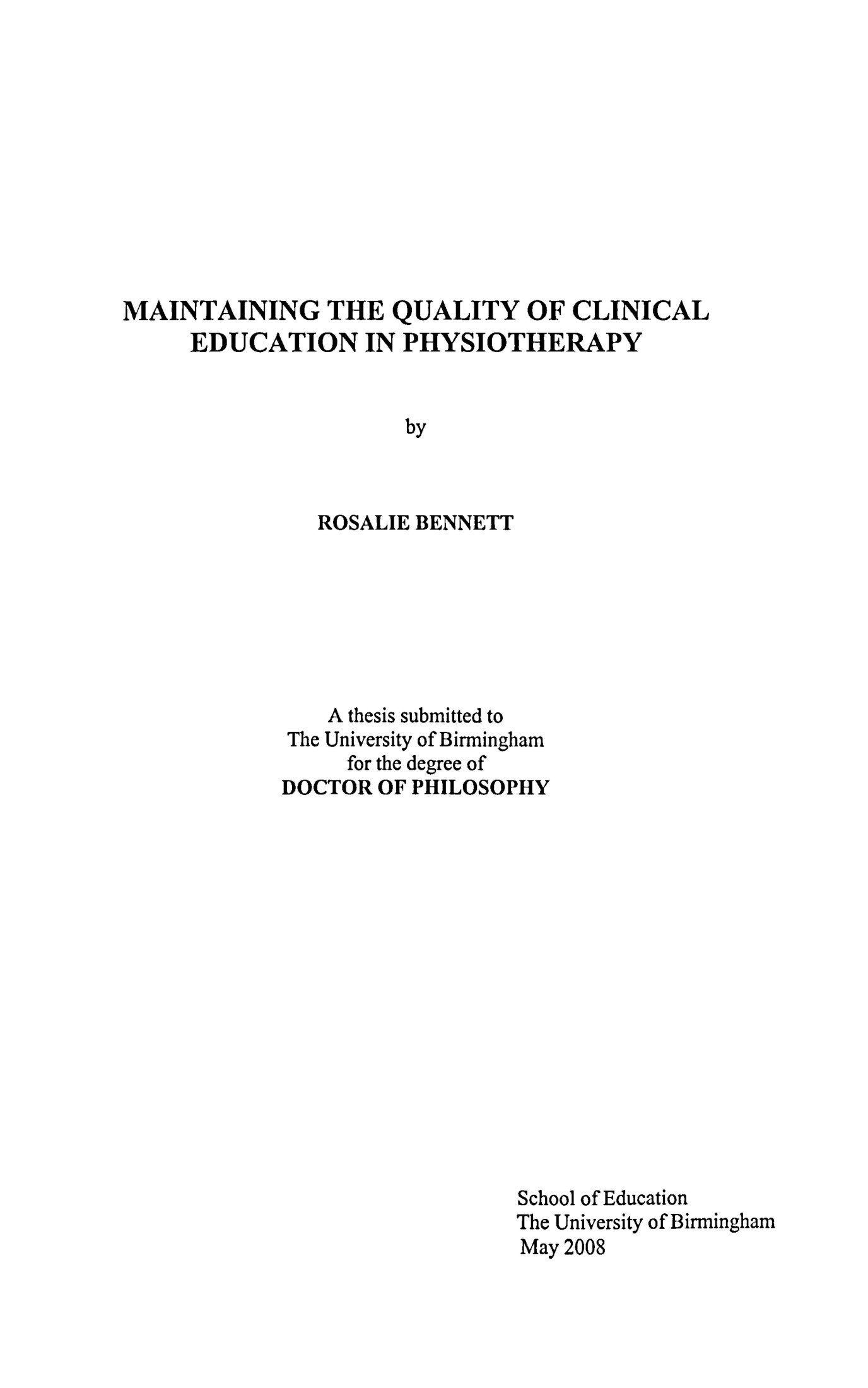 Maintaining the quality of clinical education in physiotherapy