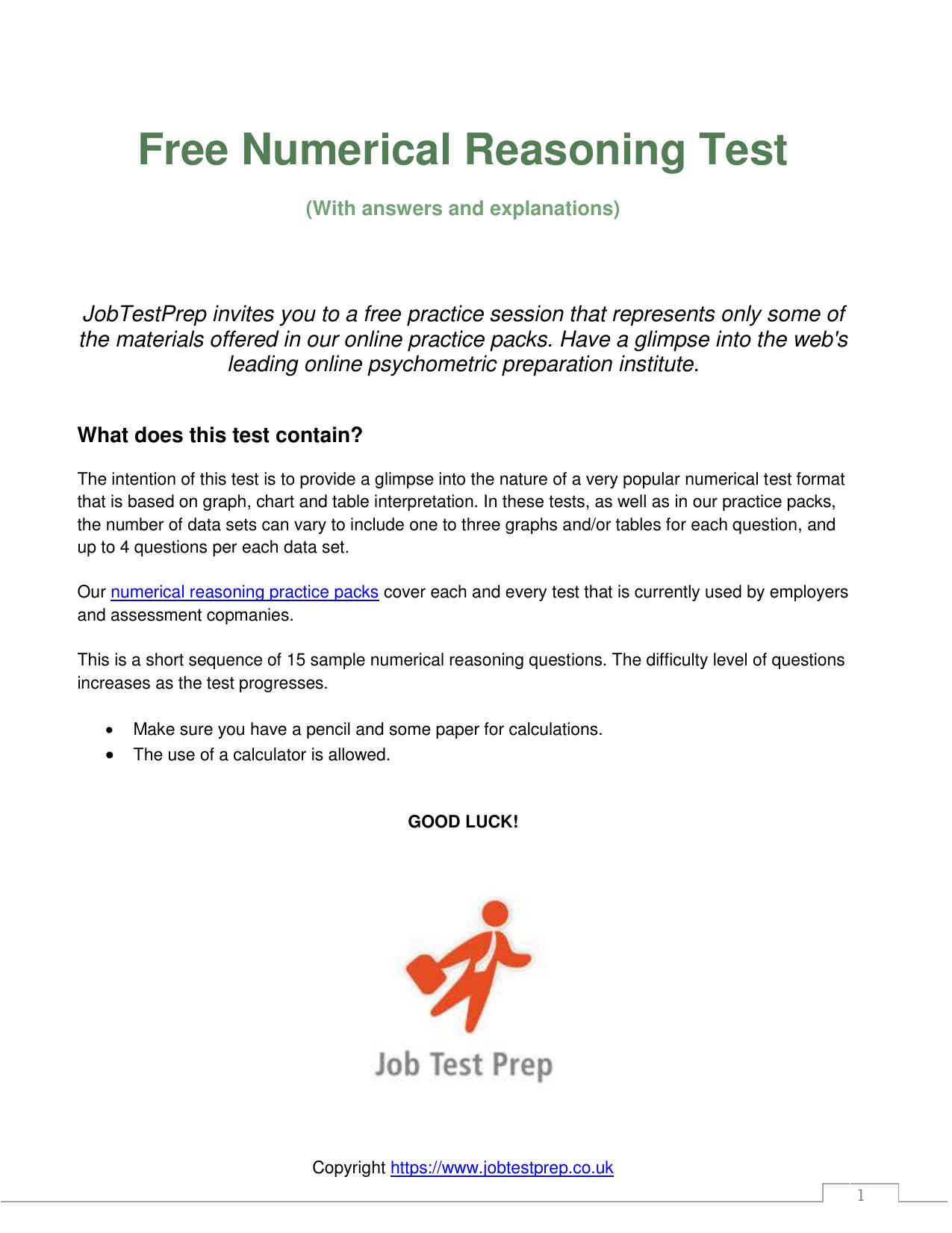 Free Numerical Reasoning Test Questions and Answers