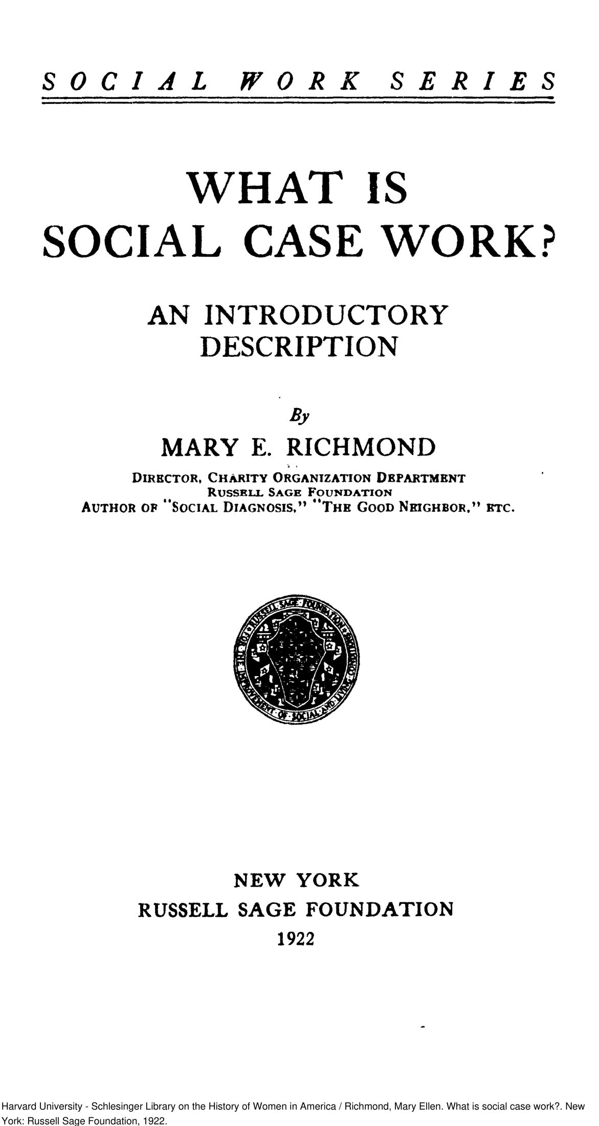 Richmond, what is social casework 1922
