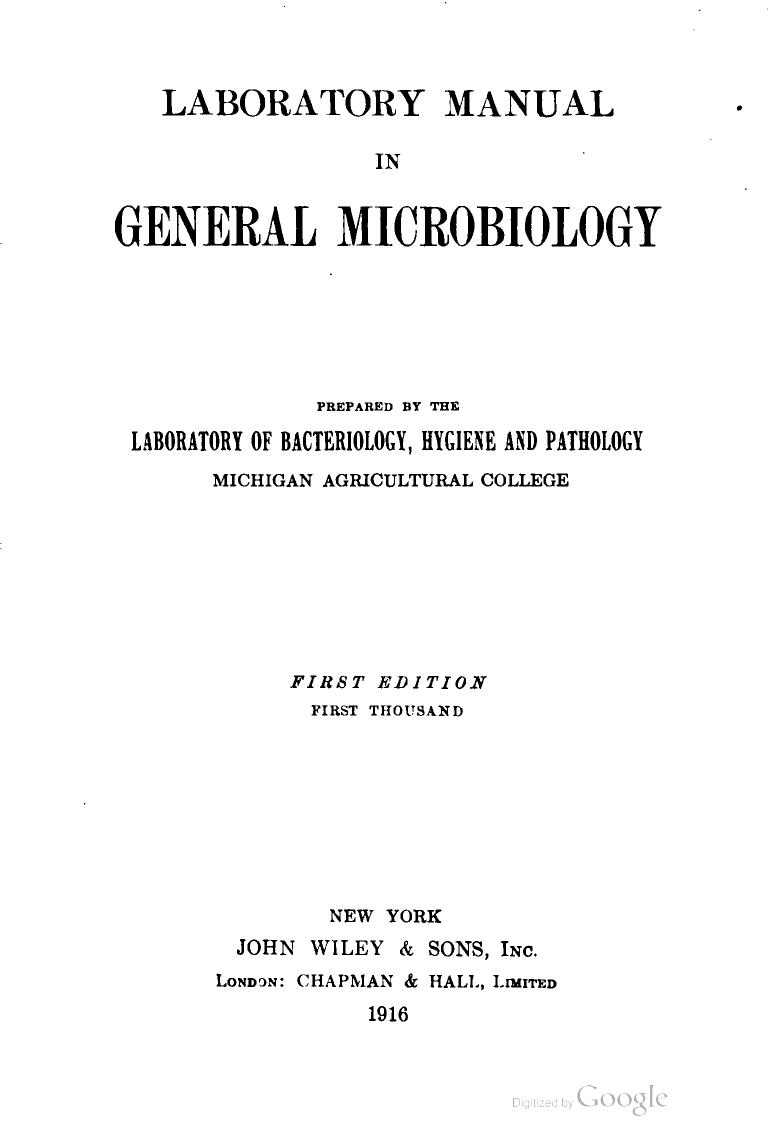 Laboratory manual in general microbiology