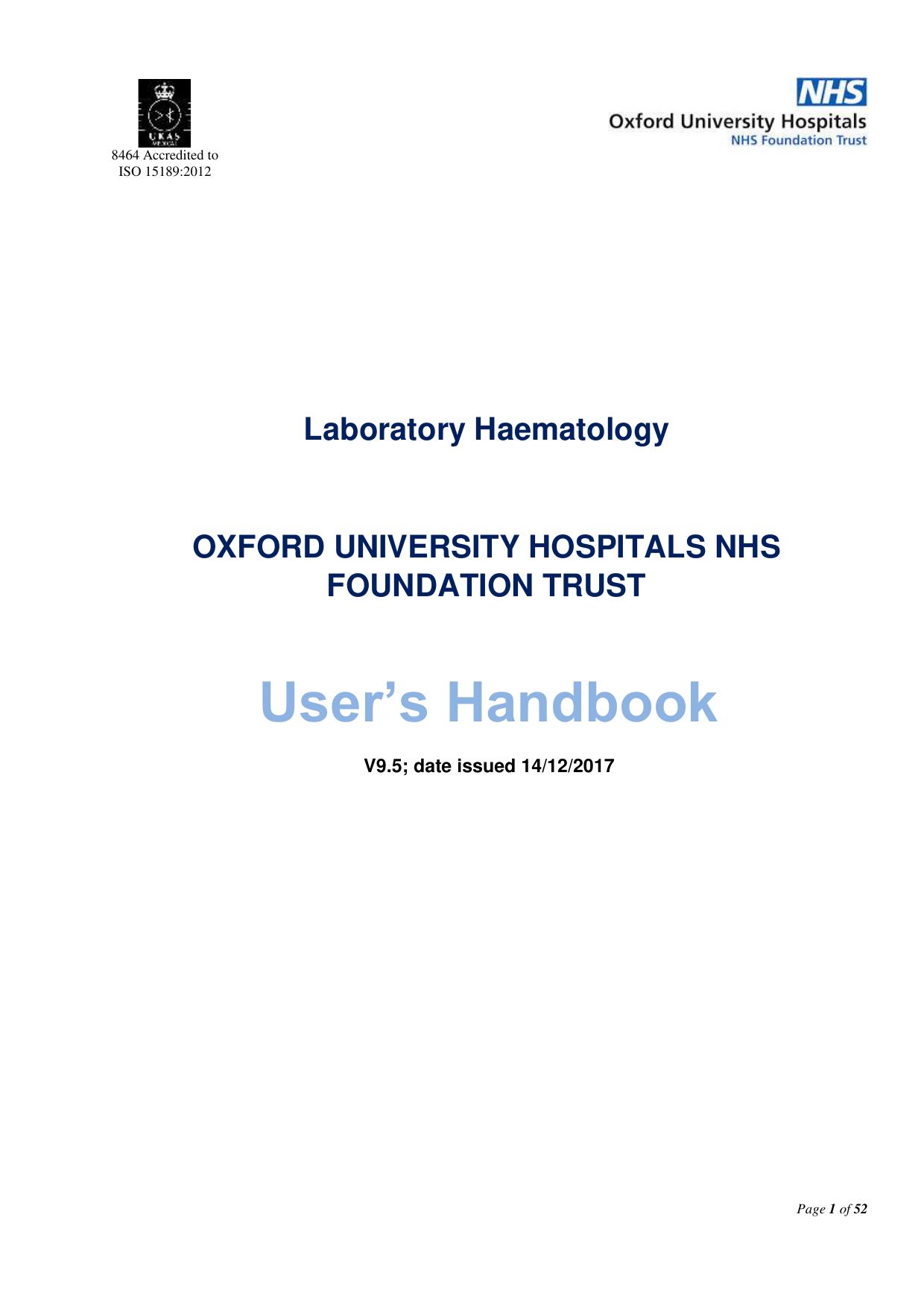 Laboratory Haematology User's Handbook