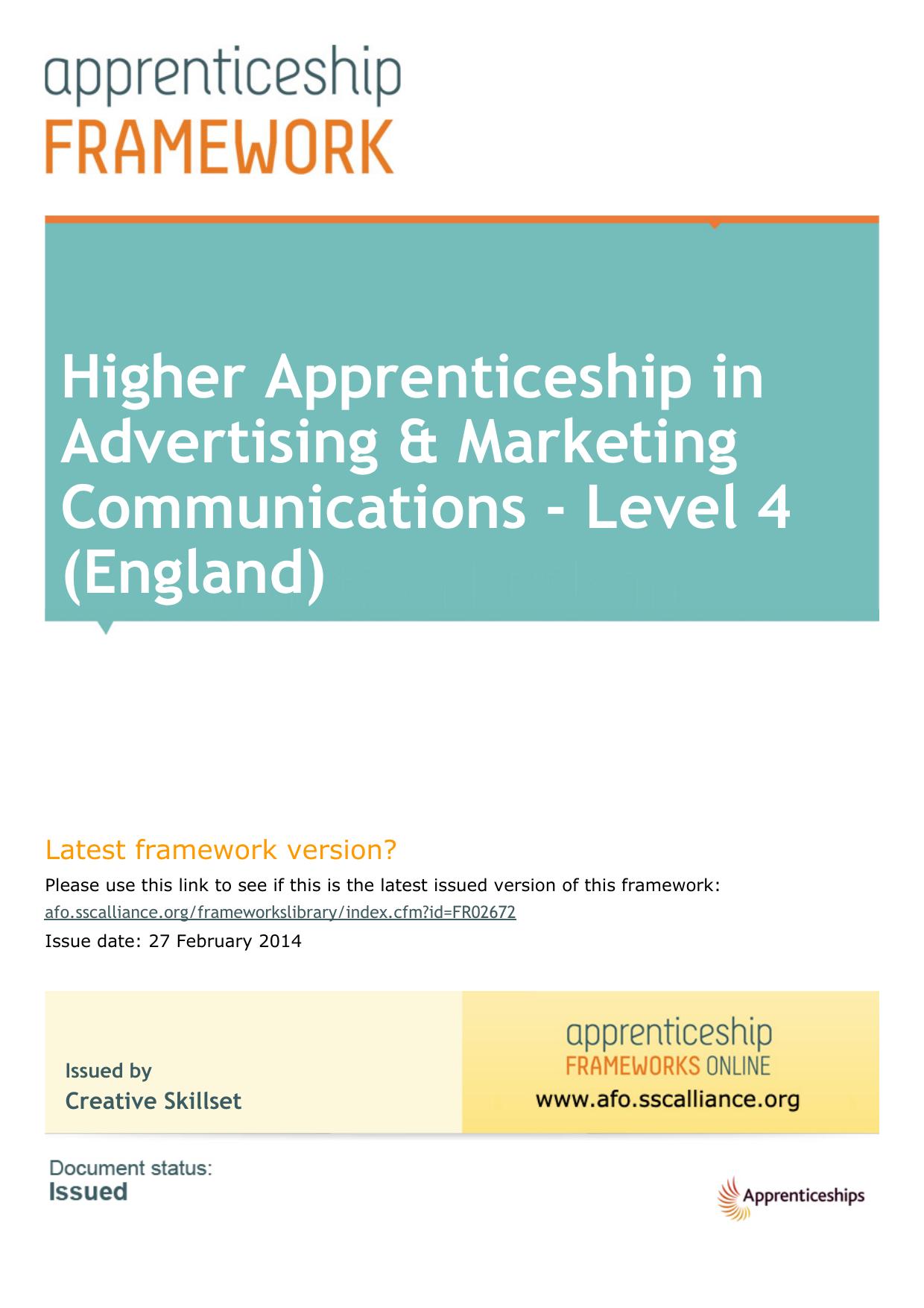 FR02672 - Higher Apprenticeship in Advertising & Marketing Communications - Level 4