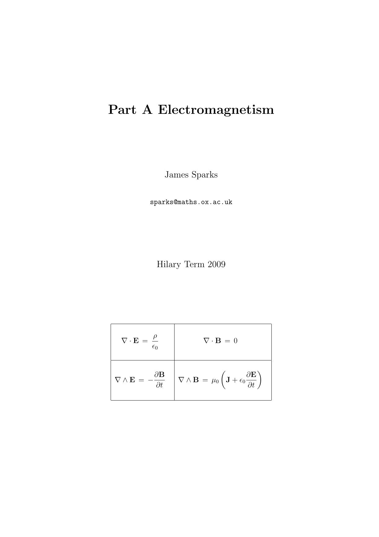 Part A Electromagnetism 2009.pdf