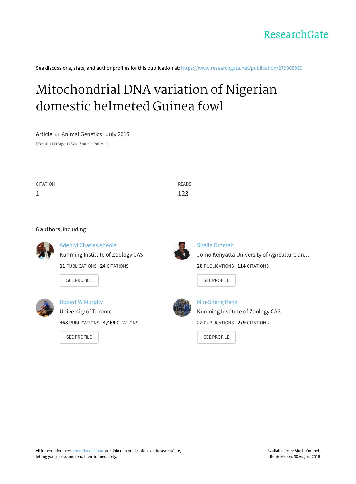 Mitochondrial DNA variation of Nigerian 2015