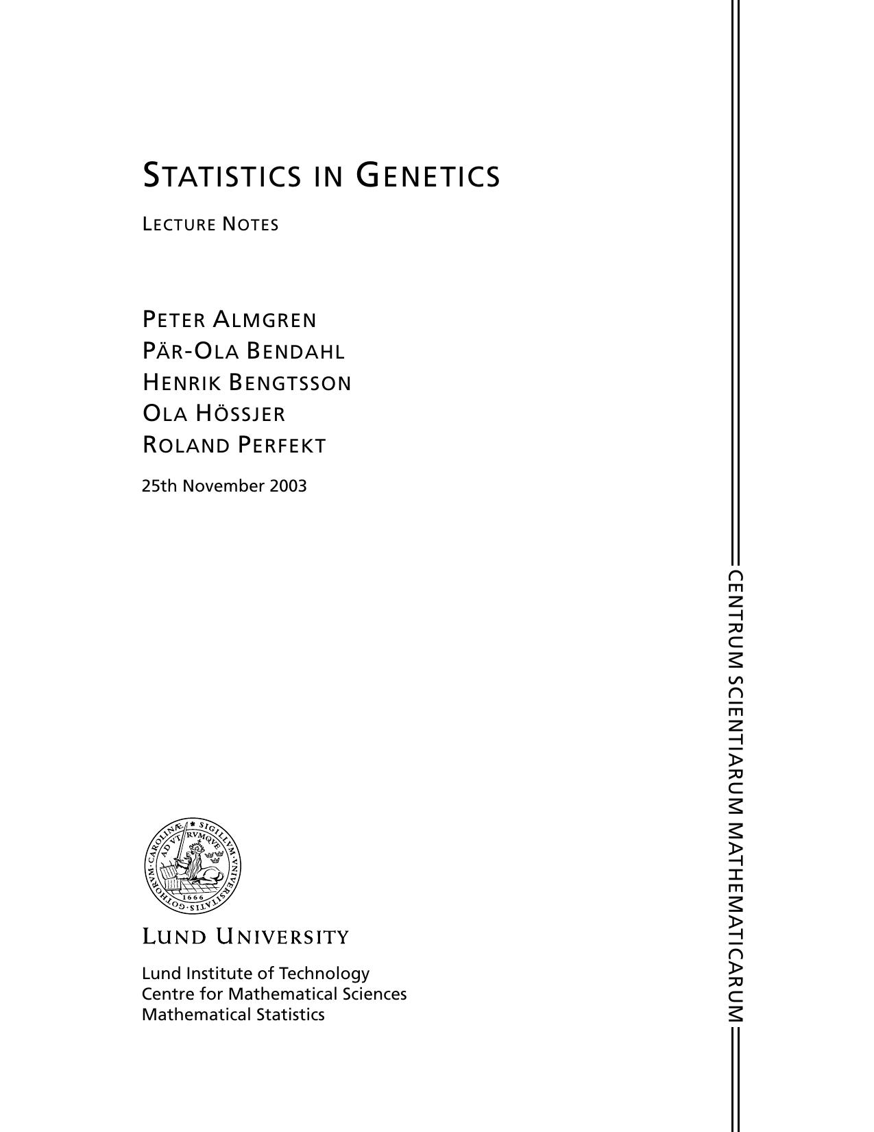 Statistics In Genetics  2003