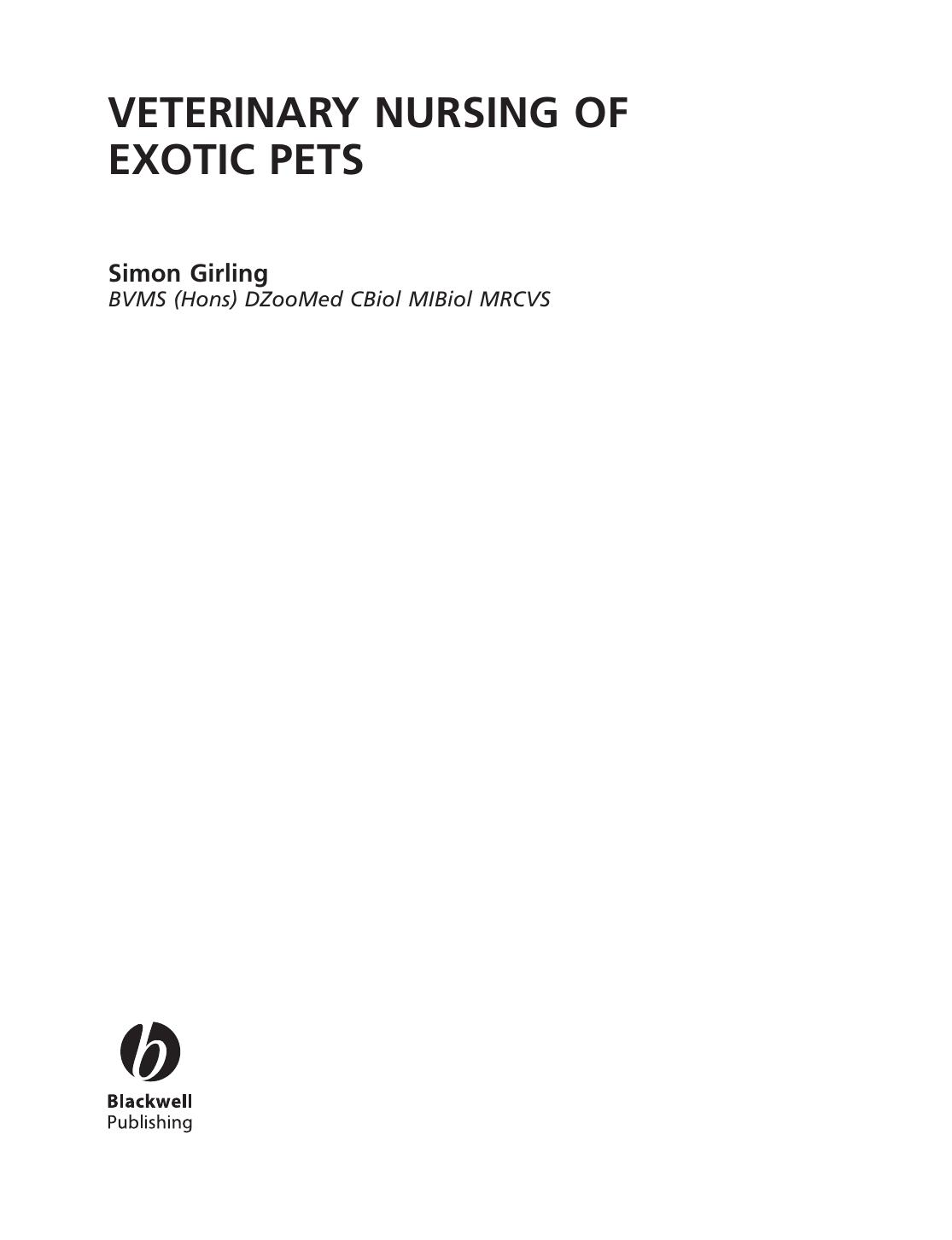 Veterinary Nursing of Exotic pets                                                                                                                                         2003