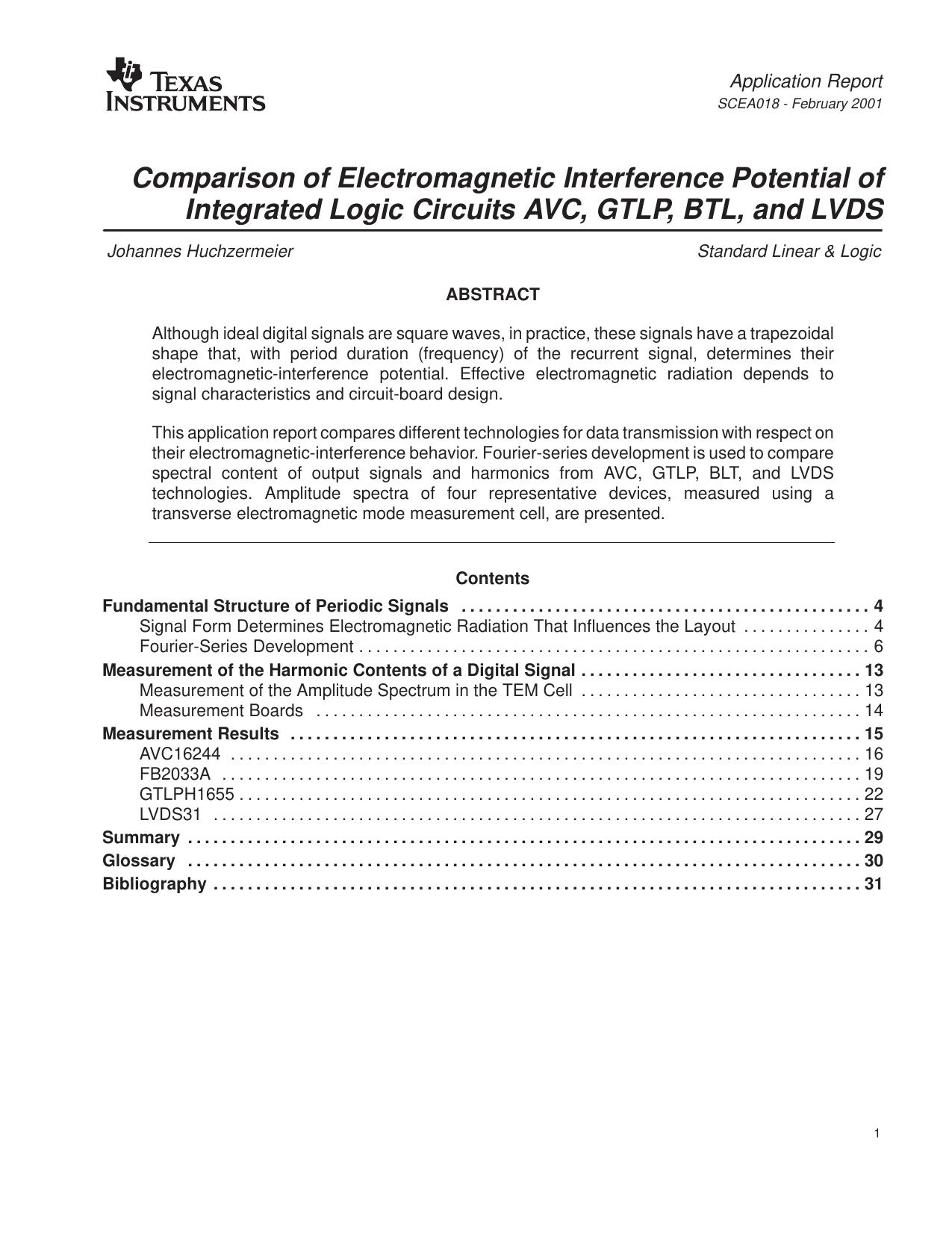 Comparison of Electromagnetic Interference Potential of Integrated Logic Circuit