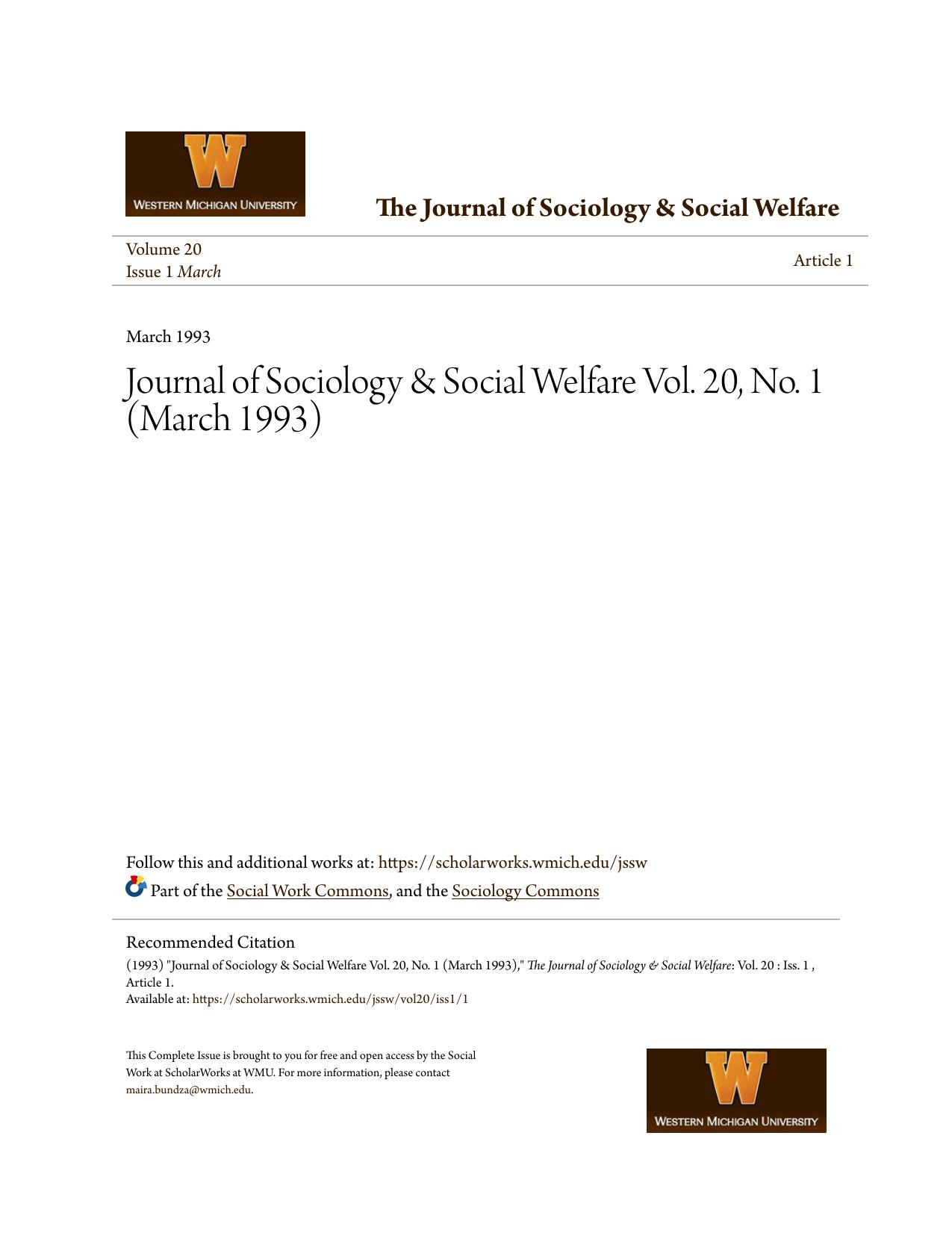 Journal of Sociology & Social Welfare Vol. 20, No. 1 (March 1993)