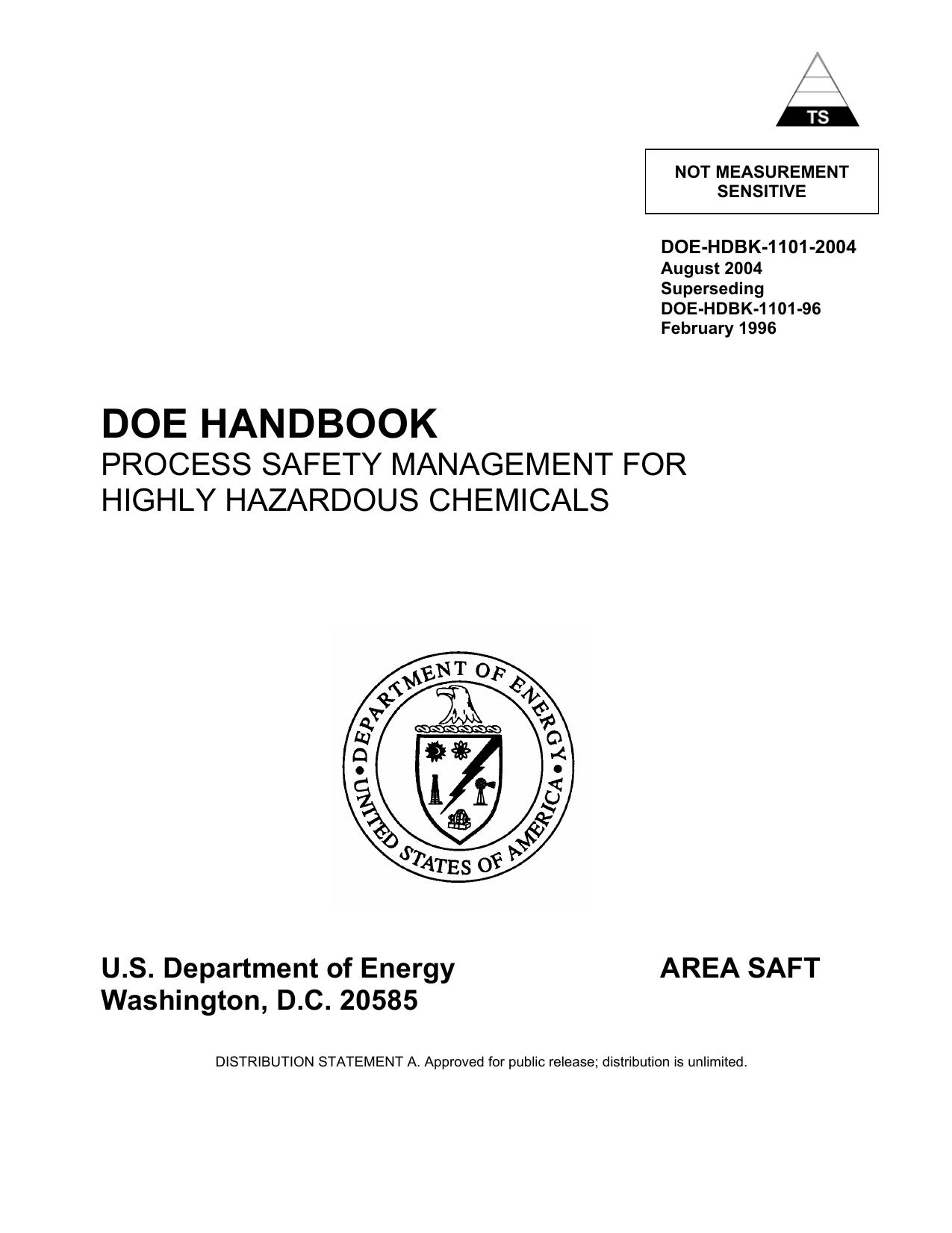 DOE-HDBK-1101-2004; Process Safety Management for Highly Hazardous Chemicals (DOE HDBK-1101-2004)