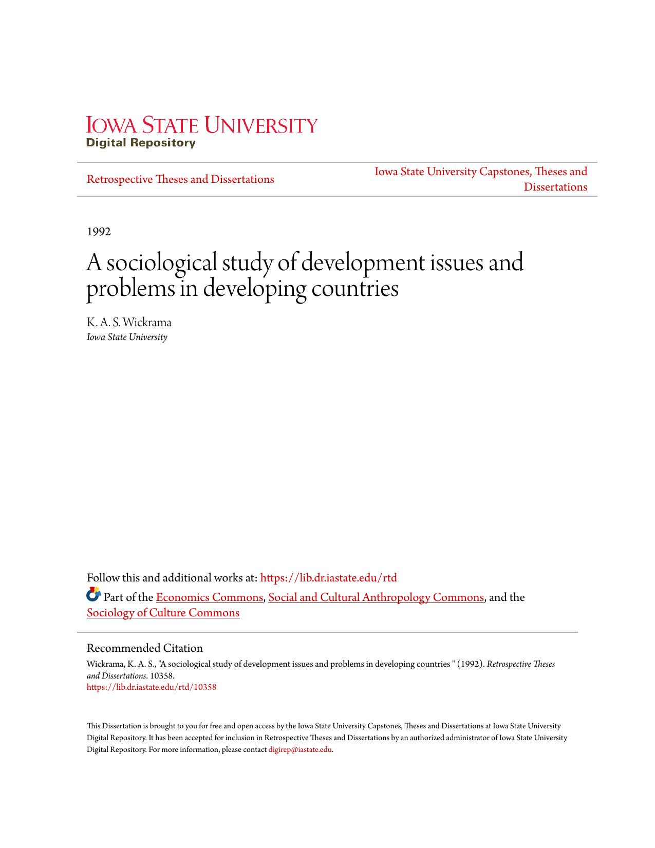 A sociological study of development issues and problems in developing countries