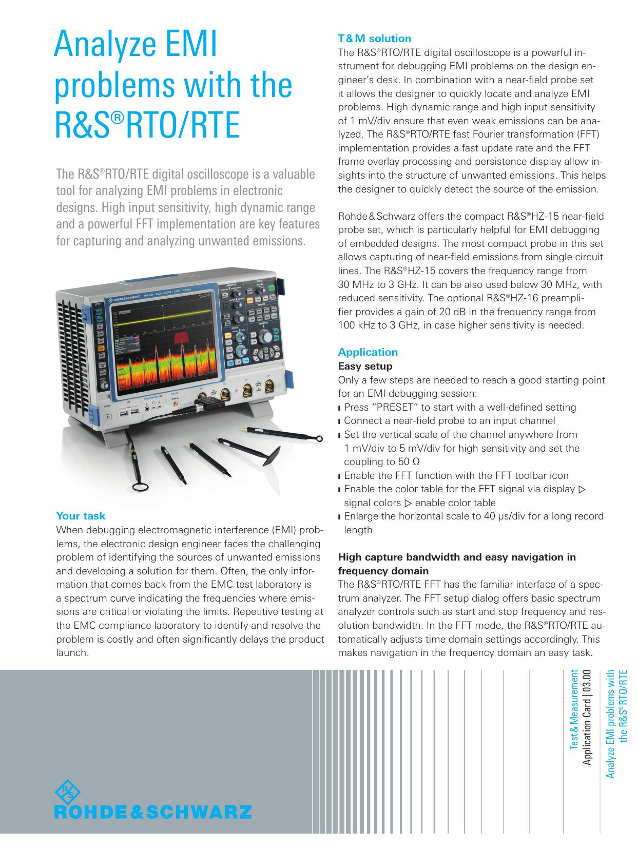 Application Card (english) for Analyze EMI problems with the R&S®RTO/R&S®RTE digital oscilloscope